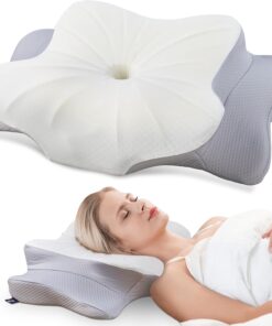 DONAMA Cervical Pillow for Neck and Shoulder,Contour Memory Foam Pillow,Ergonomic Neck Support Pillow for Side Back Stomach Sleepers with Pillowcase
