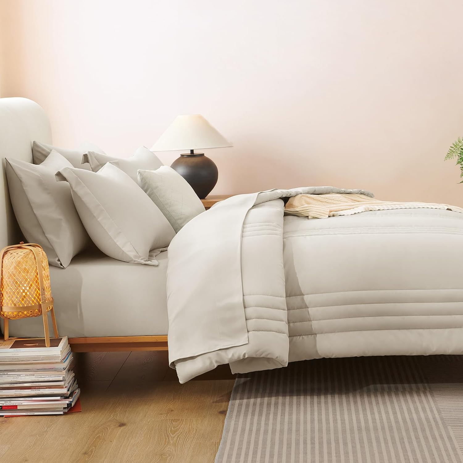 CozyLux Full Size Comforter Sets - 7 Pieces Bed in a Bag Beige Comforters Full Size Bed Set, Soft Bedding Set with All Seasons Comforter, Sheets, Pillowcases & Shams - Image 4