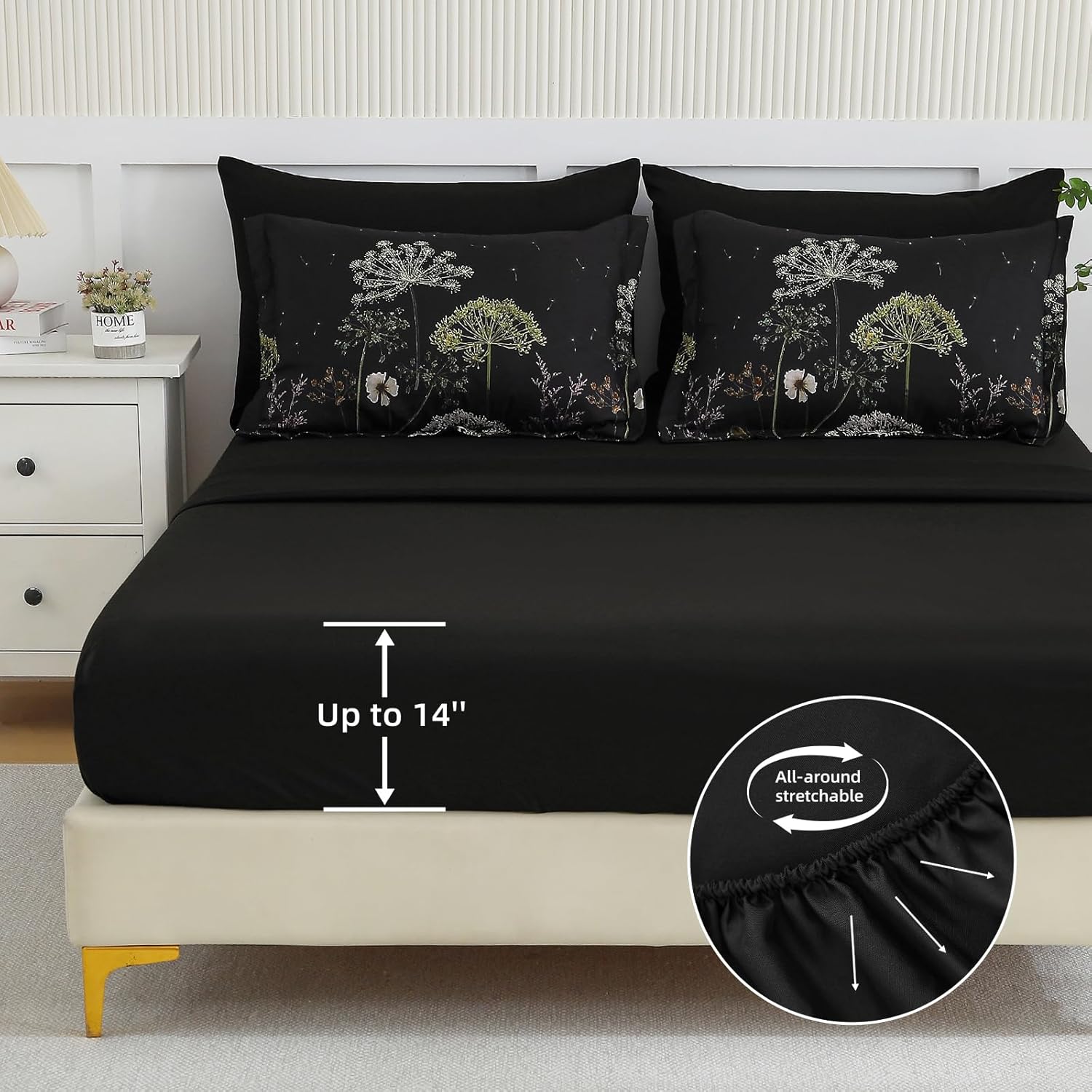 Yiran King Size Comforter Set, 7 Piece Comforter Floral Black Green Bedding Set, Soft Bed in a Bag King, Comforter, Sheets, Pillowcases & Shams - Image 6