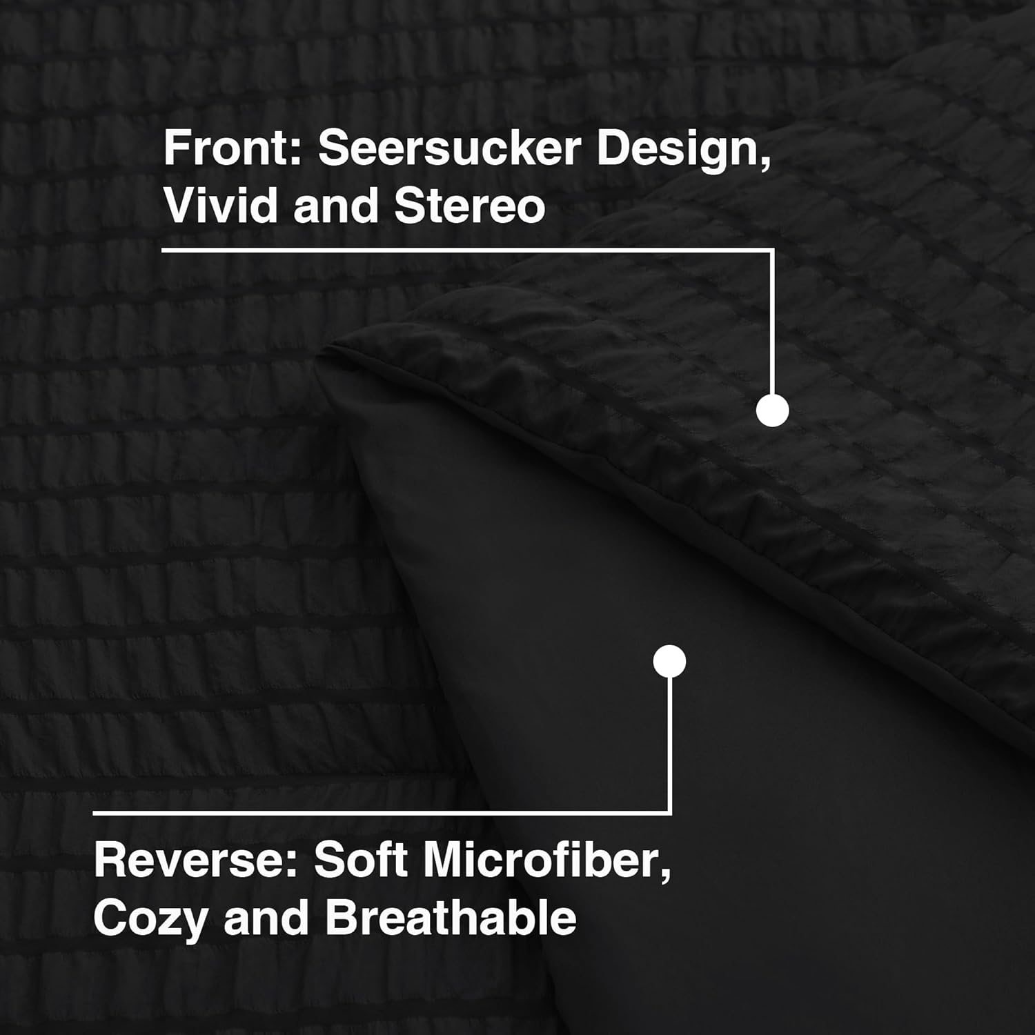 Love's cabin Seersucker Black 7 Pieces Comforter Set Full, All Season Lightweight Bedding Set, Full Bed in a Bag Comforter Set with Comforter, Flat Sheet, Fitted Sheet, Pillowcase and Pillow Sham - Image 5