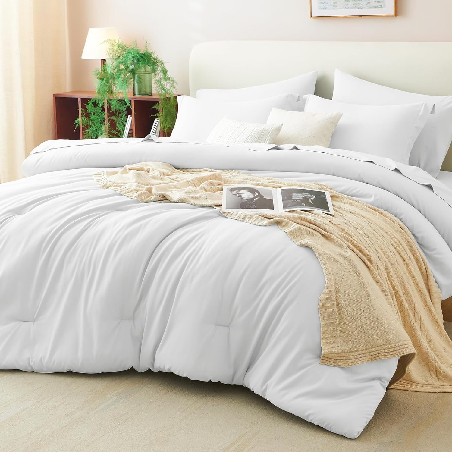 CozyLux King Comforter Set Beige, 7 Pieces Bed in a Bag Soft Bedding Comforter Set with Sheets, All Season Boho 7PC Bed Sets with Comforter, Fitted Sheets, Flat Sheets, Pillow Shams and Pillowcases - Image 21