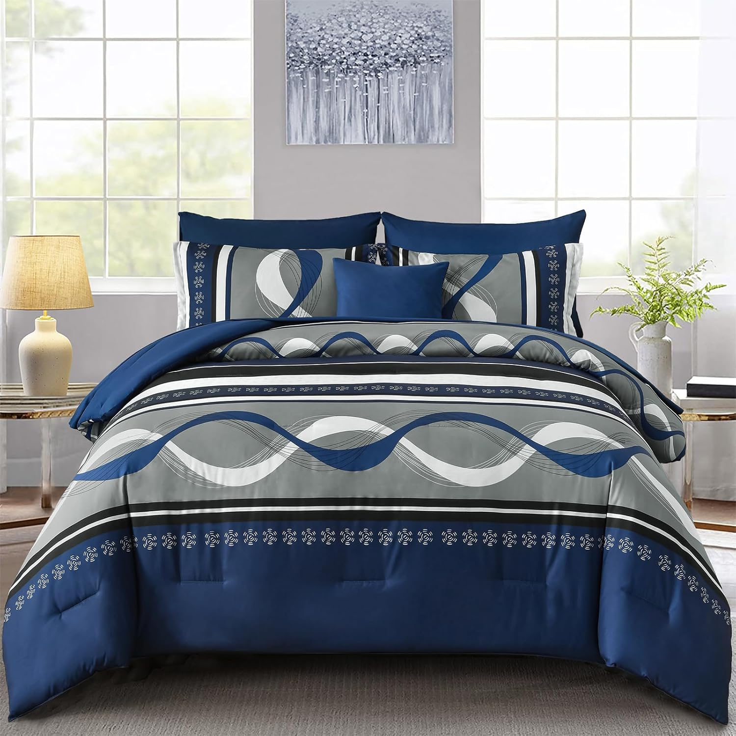 Anibedding Black Comforter Set Queen Size,8 Pieces Boho Bed in a Bag Patchwork Striped Comforter Set, Soft Microfiber Bedding Set for All Season(90"×90") - Image 13
