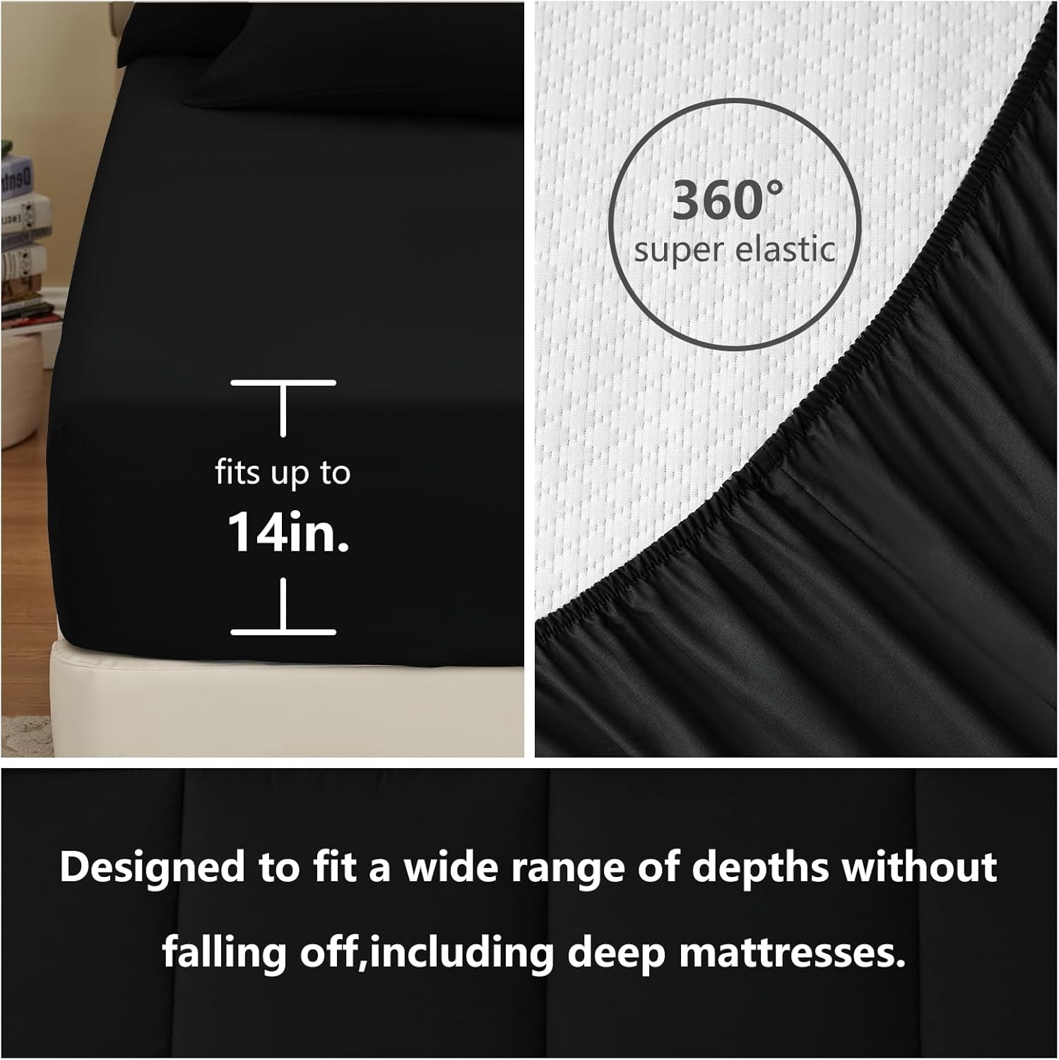 CozyLux King Size Comforter Set Black, 7 Pieces Bed in a Bag, Black Comforter King Size, All Season Bedding Sets with Stitch Quilted Comforter, Flat Sheet, Fitted Sheet, Pillowcases - Image 6