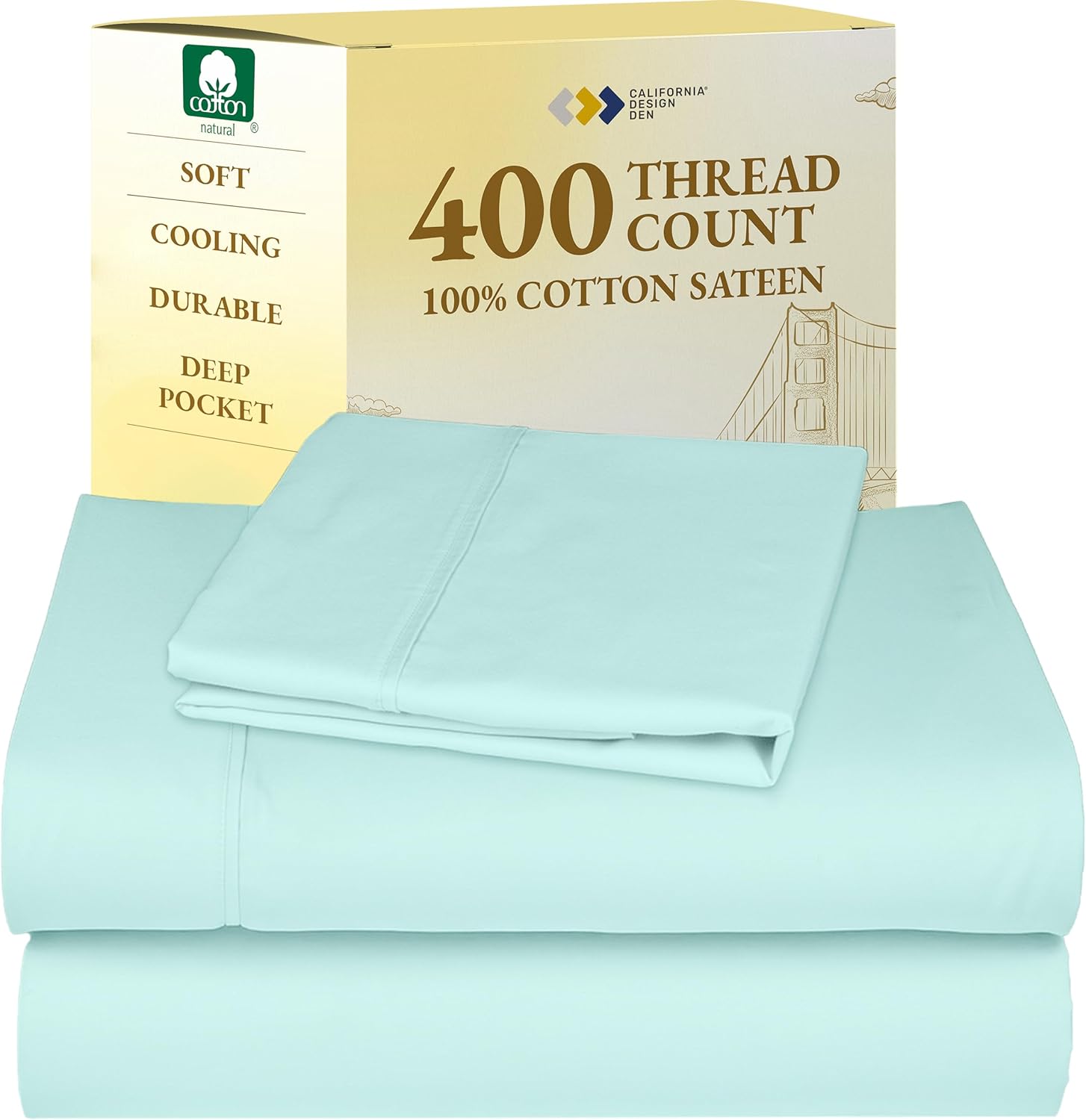California Design Den King Size Sheets Set - Soft 400 Thread Count Sateen, Natural 100% Cotton Sheets King Size, Deep Pockets with All Around Elastic for a Snug Fit, Cool & Durable Bedding - White - Image 57