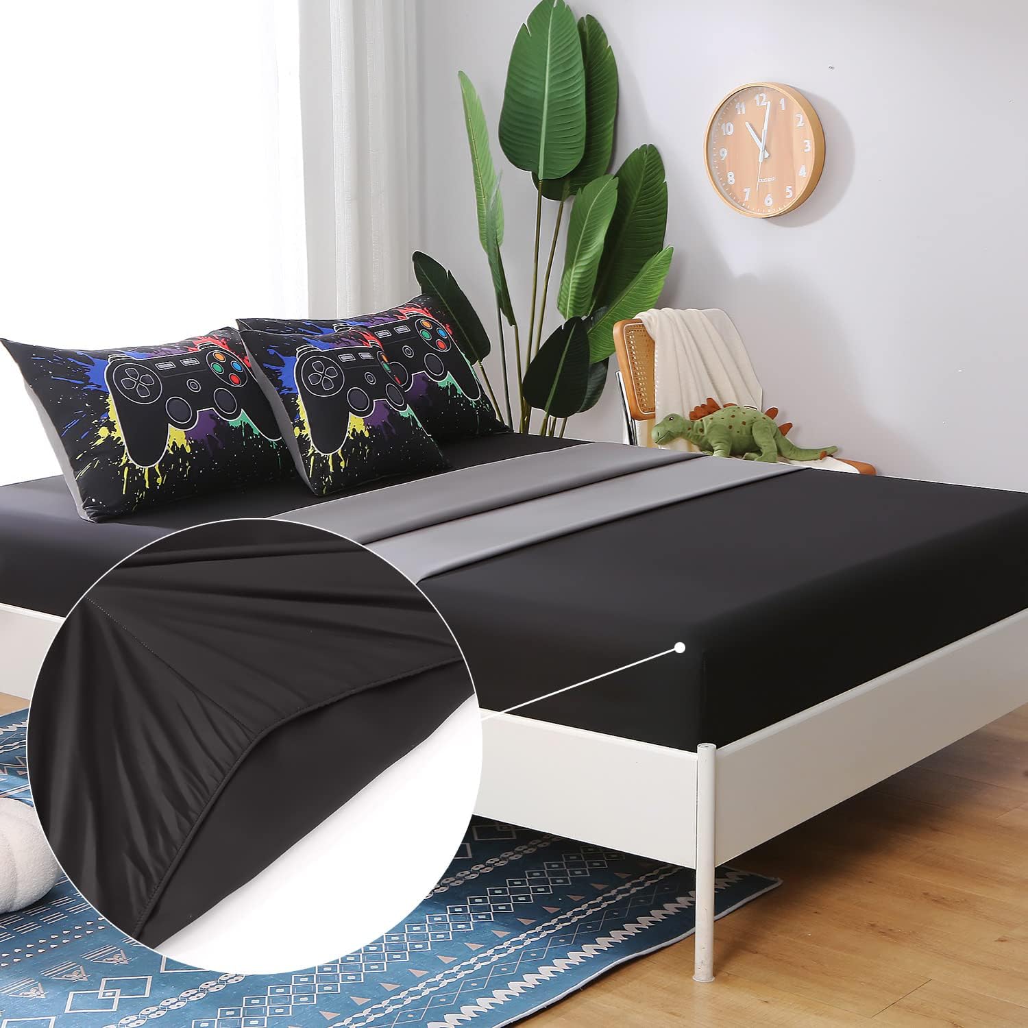 JQinHome Twin Gamer Comforter Sets for Boys&Girls ,6 Piece Bed in A Bag 3D Video Game Bedding -All Season Microfiber Gamer Bedding Sets for Kids, with Pillowcase, Flat & Fitted Sheet,Cushion Cover - Image 5