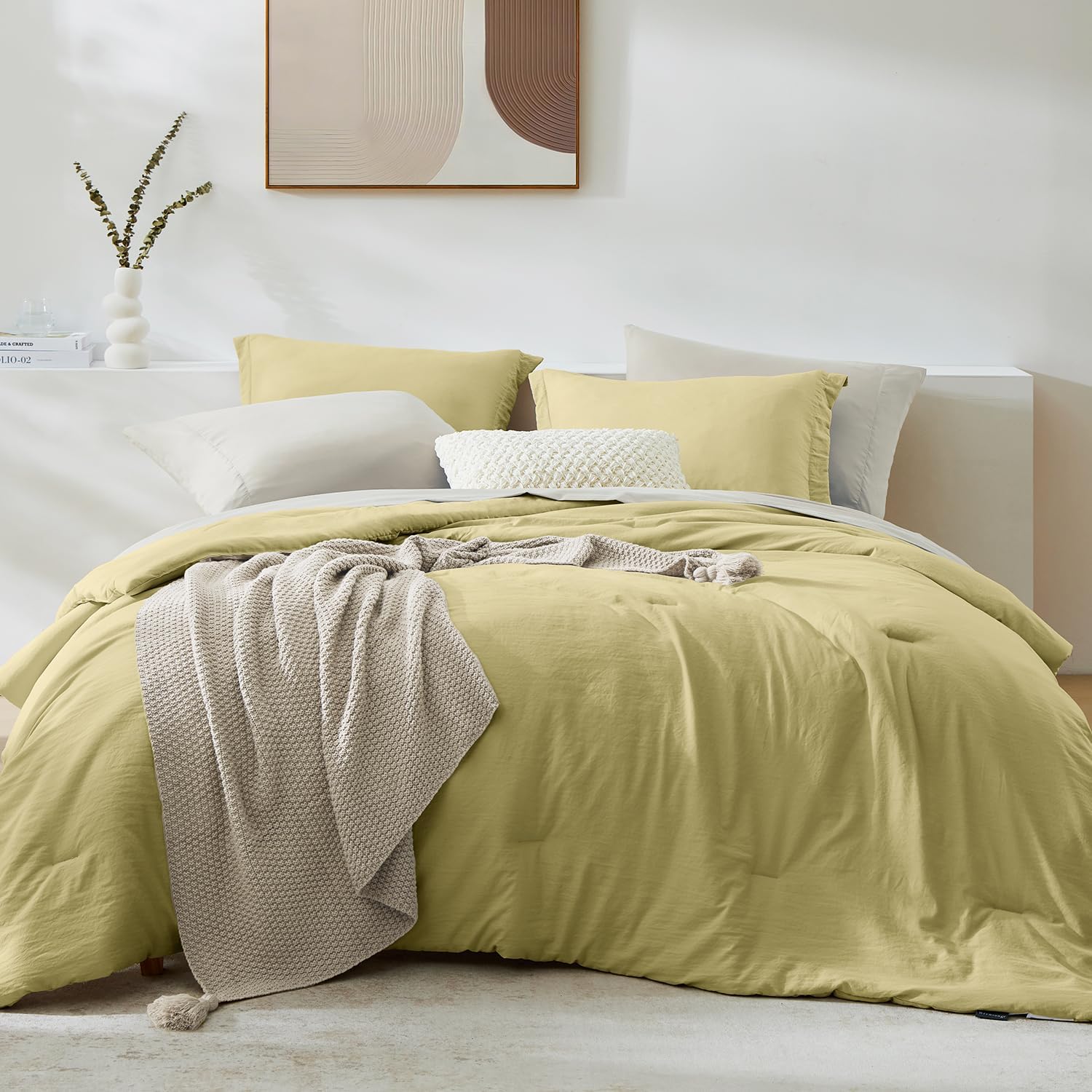 WRENSONGE Queen Comforter Set - 7 Pieces Sage Green Soft Bed in a Bag Queen with Fitted Sheet, Flat Sheet, 2 Pillow Shams, and 2 Pillowcases- Warm Bedding Sets Queen for All Season - Image 29
