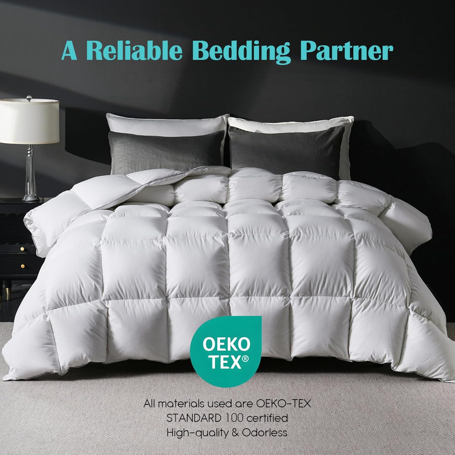 Oversized King Goose Feather Down Fiber Comforter, 100% Cotton Cover Ultra Soft Fluffy Oversized King Duvet Insert, All Season Luxurious Hotel Bedding Comforter, White 116"x98" - Image 6