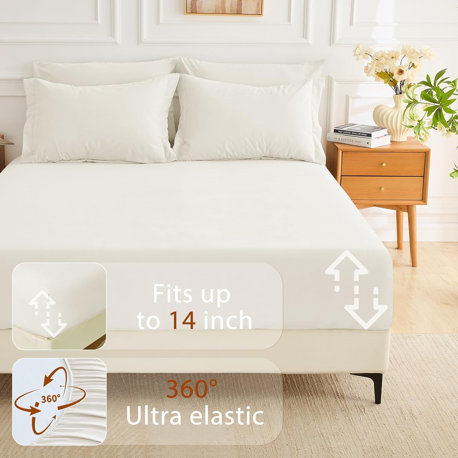 MUXHOMO 7 Pieces Queen Comforter Set, Soft Bed in a Bag Queen Size, All Season Bedding Set with Comforter, Flat Sheet, Fitted Sheet, Pillowcases & Shams, Ivory - Image 6