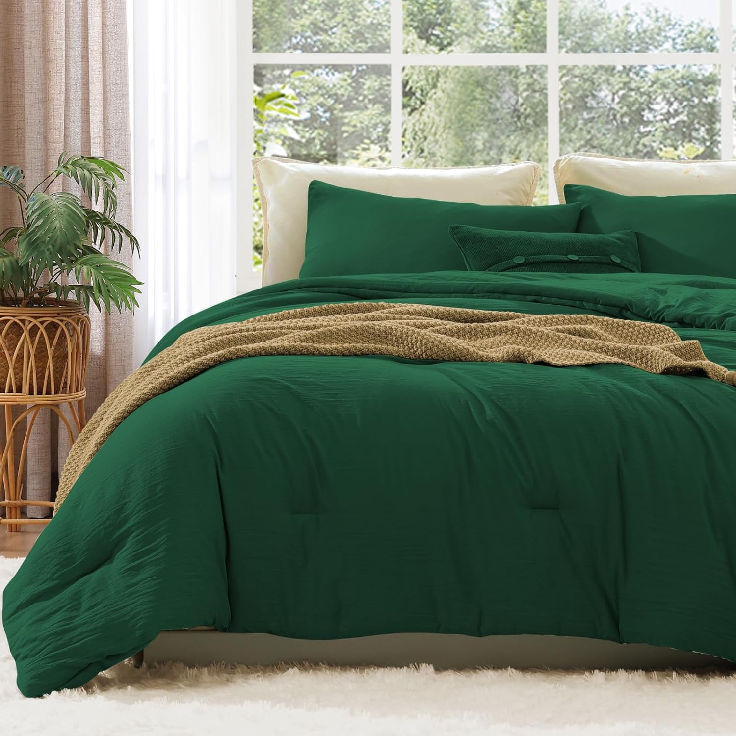 WRENSONGE King Size Comforter Set - 3 Pieces Olive Green Comforter Prewashed Soft Lightweight for All Seasons,Fluffy Down Alternative Comforter King Size with 2 Pillow Shams - Image 23