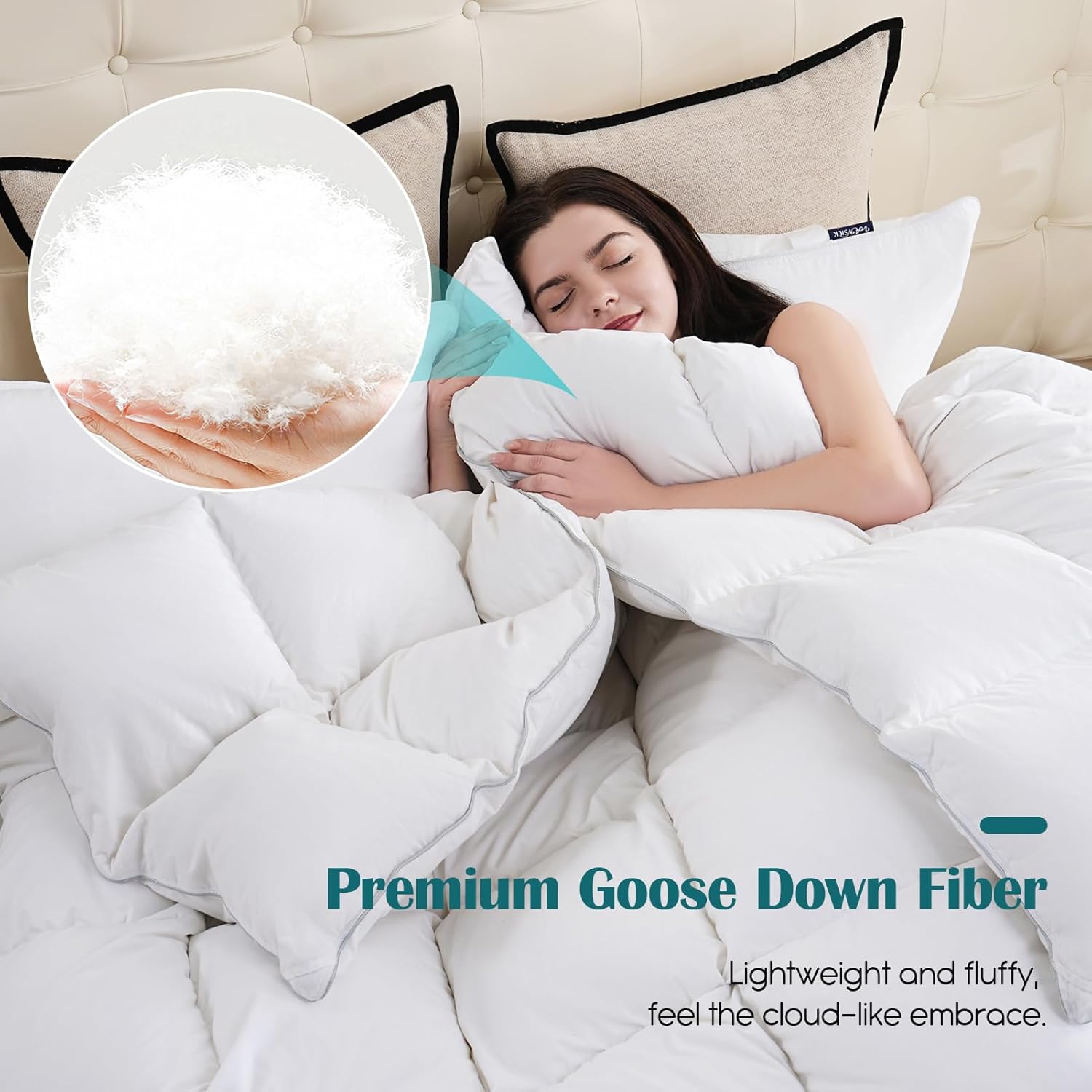 Oversized King Goose Feather Down Fiber Comforter, 100% Cotton Cover Ultra Soft Fluffy Oversized King Duvet Insert, All Season Luxurious Hotel Bedding Comforter, White 116"x98" - Image 3