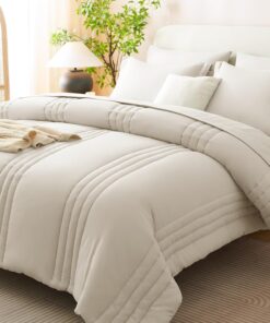 CozyLux Queen Comforter Set - 7 Pieces Bed in a Bag Beige Comforters Queen Size Bed Set, Soft Bedding Set with All Seasons Comforter, Sheets, Pillowcases & Shams