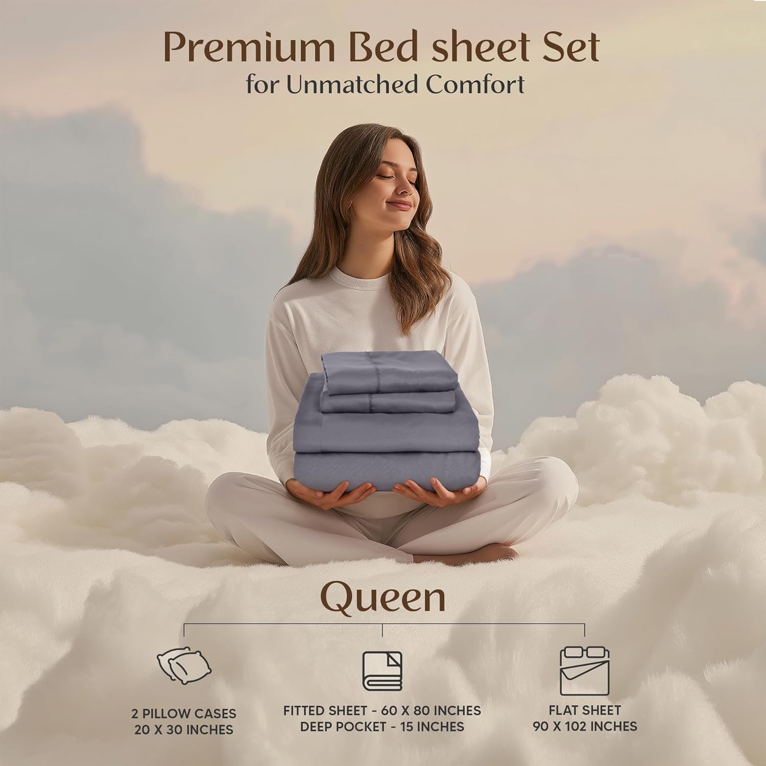 Utopia Bedding Queen Sheet Set – 4 Piece Bed Sheets for Queen Size Bed, Soft and Breathable Microfiber, Includes 1 Fitted Sheet, 1 Flat Sheet and 2 Pillowcases (Grey) - Image 2
