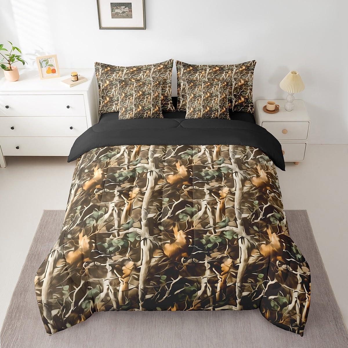 Feelyou Duck Hunter Green Camouflage Hunting 7 Pieces Bedding Set, Queen Size Black Brown All Season,Bed in a Bag with Comforter, Sheets, Pillowcases Camo Army Bed Set Breathable Wild Room Decor - Image 20