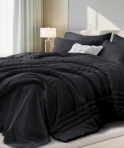 Queen Comforter Set Black - Bed in a Bag Queen Size 7 Pieces, Soft Bedding Set for All Seasons, Premium Queen Comforter Set with Comforter, Sheets, Pillowcases & Shams