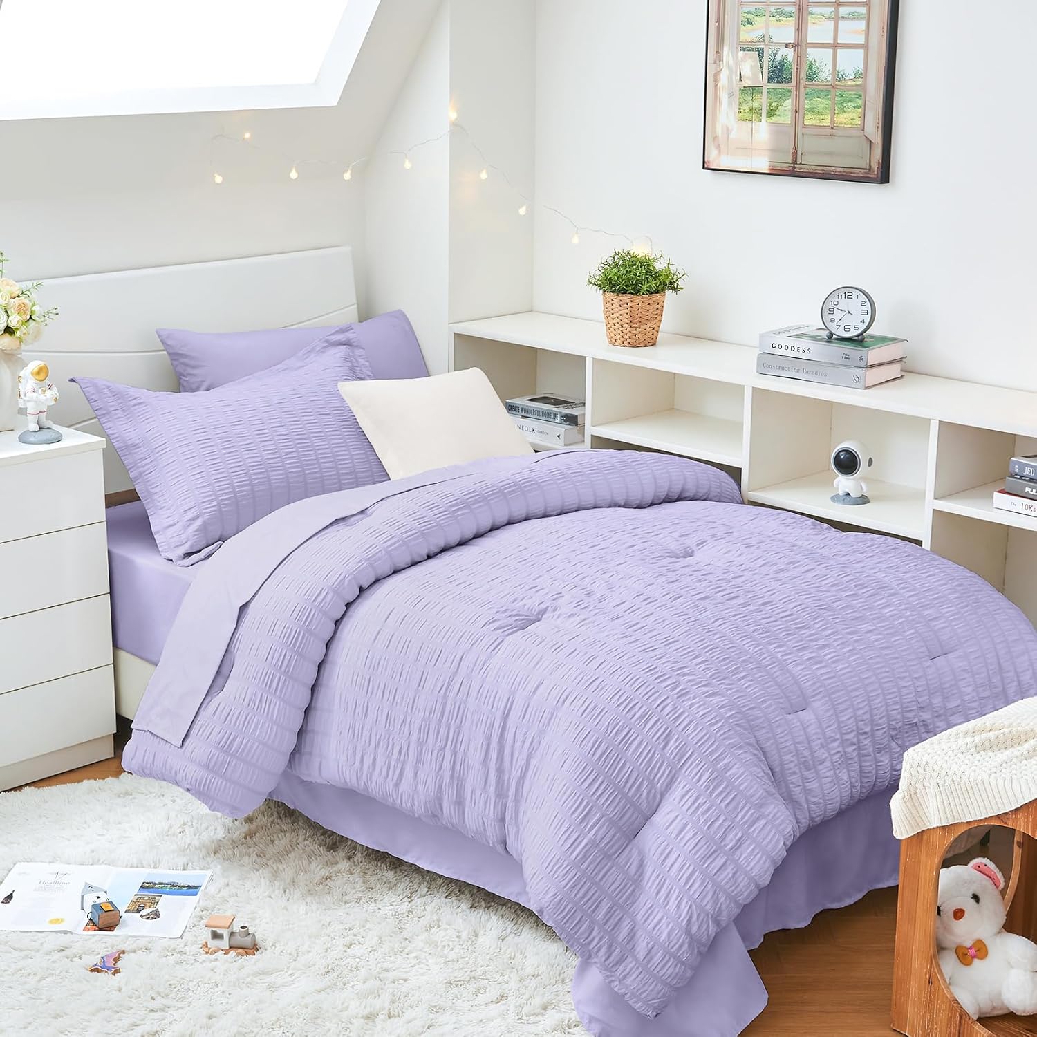 HYMOKEGE Queen Comforter Set Seersucker 7 Pieces, All Season Luxury Bed in a Bag for Bedroom, Bedding Set with Comforters, Sheets, Pillowcases & Shams, Dark Grey - Image 36