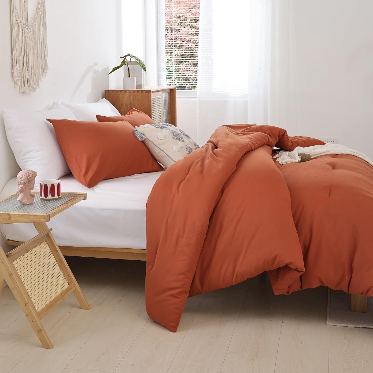 ROSGONIA Queen Comforter Set Burnt Orange, 3pcs (1 Boho Terracotta Comforter & 2 Pillowcases), Lightweight Fall Bedding Rust Blanket All Season Quilt - Image 4