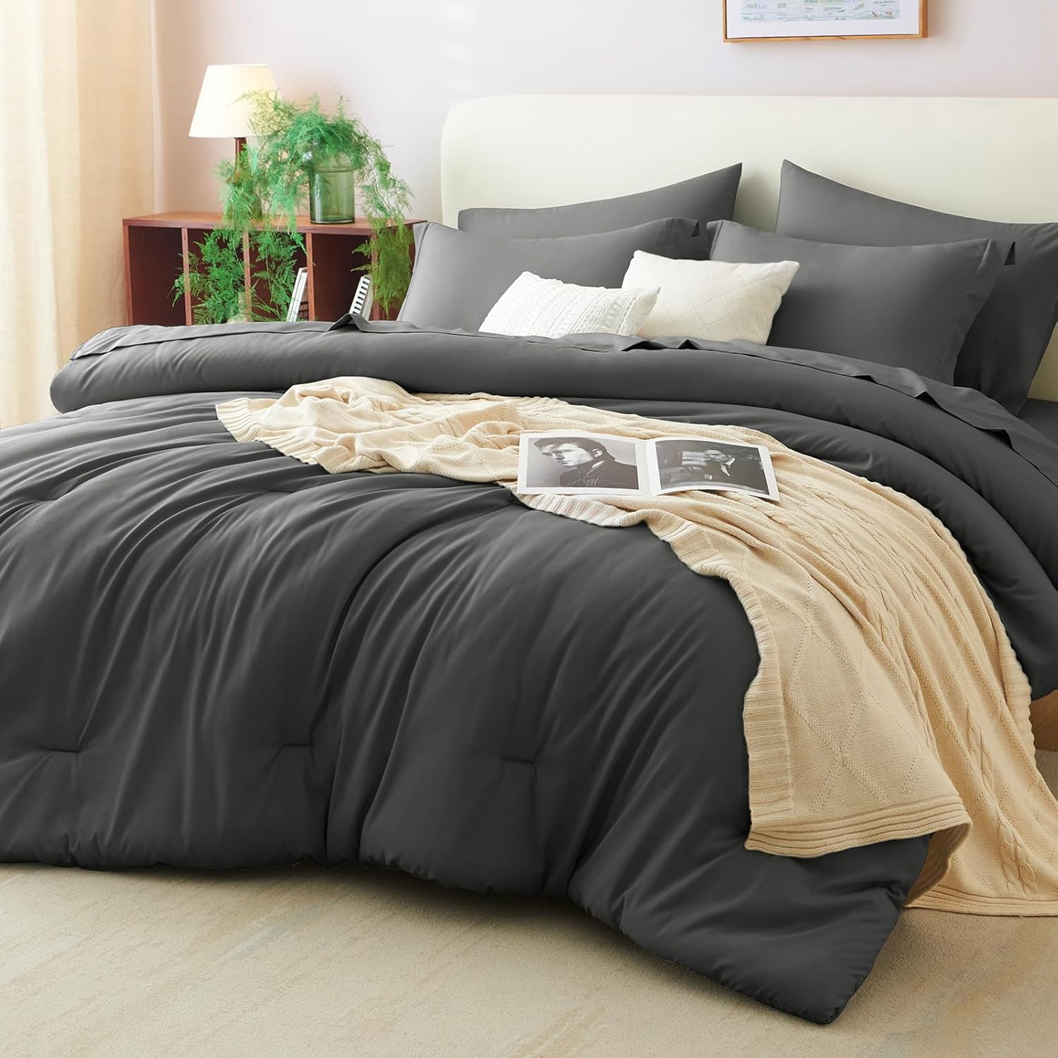 CozyLux King Comforter Set Black, 7 Pieces Bed in a Bag Soft Bedding Comforter Set with Sheets, All Season Boho 7PC Bed Sets with Comforter, Fitted Sheets, Flat Sheets, Pillow Shams and Pillowcases - Image 11