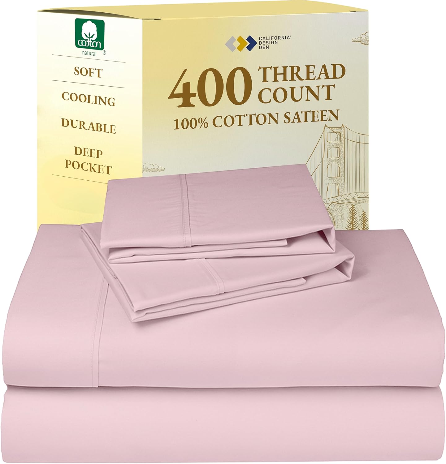 California Design Den King Size Sheets Set - Soft 400 Thread Count Sateen, Natural 100% Cotton Sheets King Size, Deep Pockets with All Around Elastic for a Snug Fit, Cool & Durable Bedding - White - Image 69