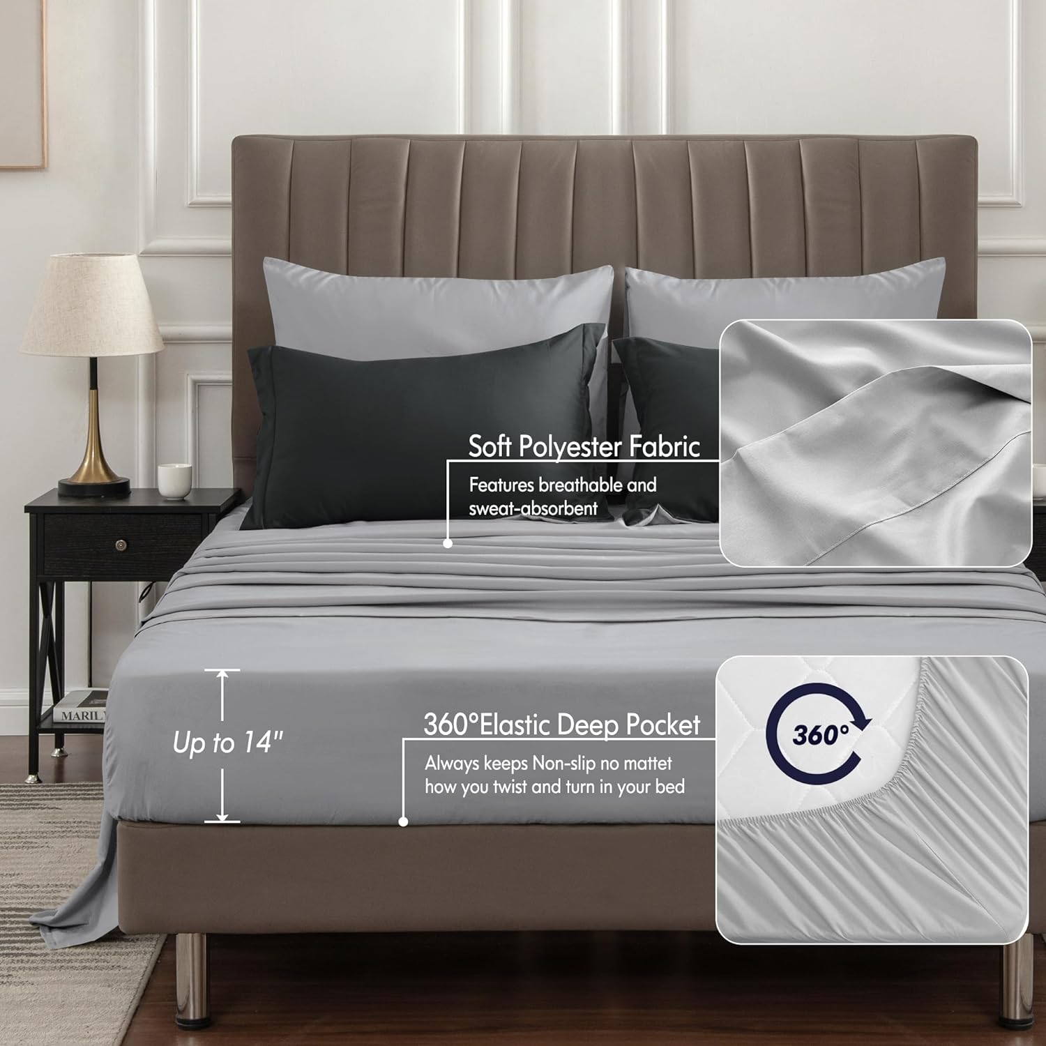 BEDELITE Queen Comforter Set 7 Pieces Bed in A Bag - Soft Microfiber Reversible Black Bed Set with Comforters, Sheets, Pillowcases & Shams, Cozy Luxury Bedding Sets for All Season - Image 2