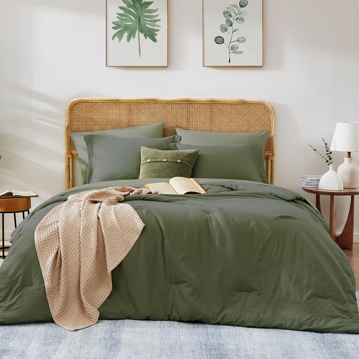 WRENSONGE Queen Comforter Set - 7 Pieces Sage Green Soft Bed in a Bag Queen with Fitted Sheet, Flat Sheet, 2 Pillow Shams, and 2 Pillowcases- Warm Bedding Sets Queen for All Season - Image 8