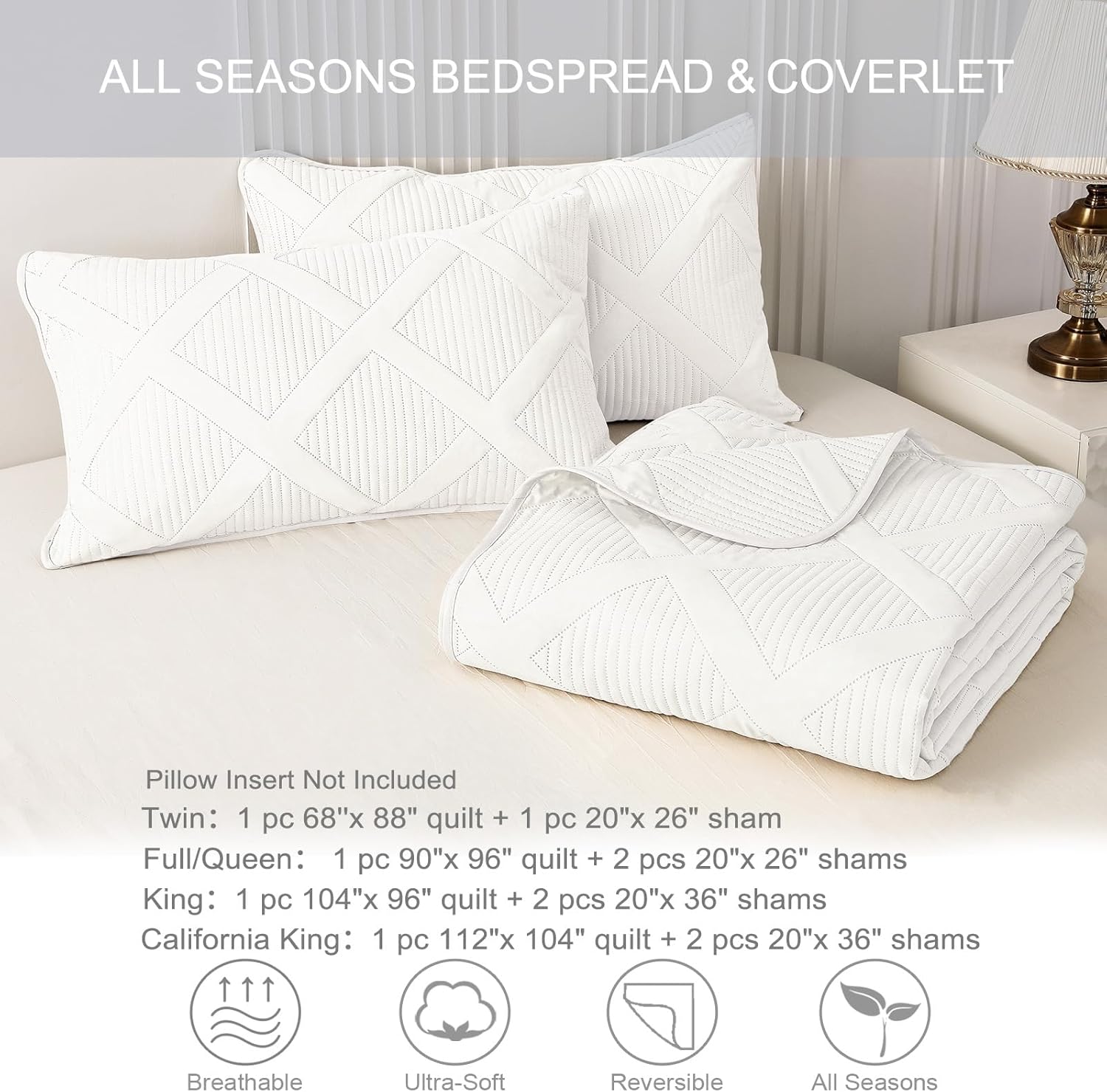 Exclusivo Mezcla King Quilt Set- White Quilts Bedding Set with 2 Pillow Shams, Modern King Bedspread with Striped Pattern, Soft Lightweight Bedspreads Coverlets for All Seasons - Image 6