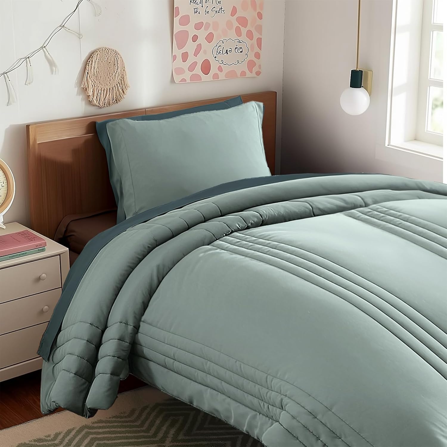 Monbix Queen Comforter Set - 7 Pieces Blue Gray Bed in a Bag Queen Bedding Sets with Comforters, All Seasons Comforter Bed Set with Sheets,Pillowcases & Shams - Image 42