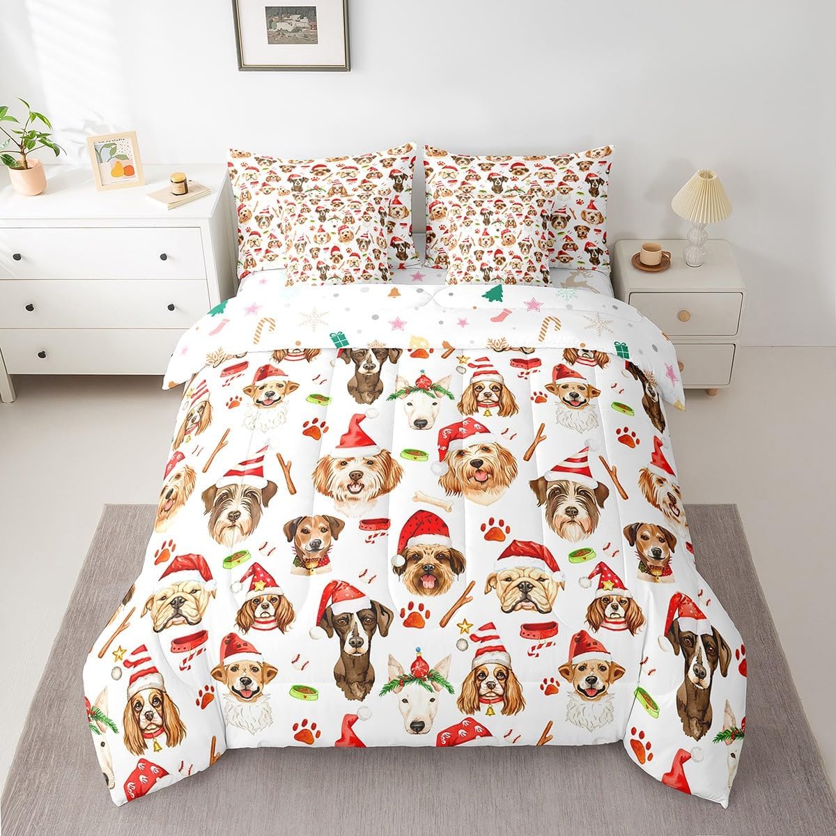 Pink Christmas 7 Piece Bedding Set Full Size Merry Christmas Snowman Bed in a Bag for Boys Girls Bedroom Decor Santa Claus Comforter Set with Sheets,Pillowcases & Cushion Cover Soft Xmas Tree Deer - Image 15