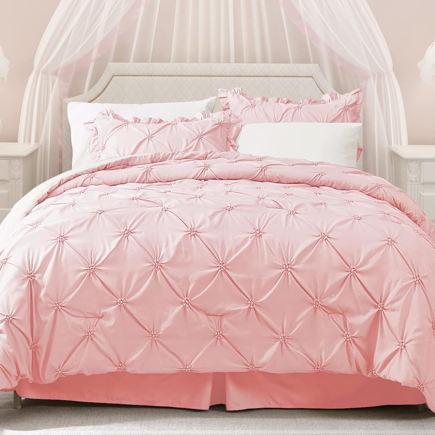 JOLLYVOGUE Queen Comforter Set 7 Pieces, Green Bed in a Bag Comforter Set for Bedroom, Bedding Comforter Sets with Comforter, Sheets,Ruffled Shams & Pillowcases - Image 21