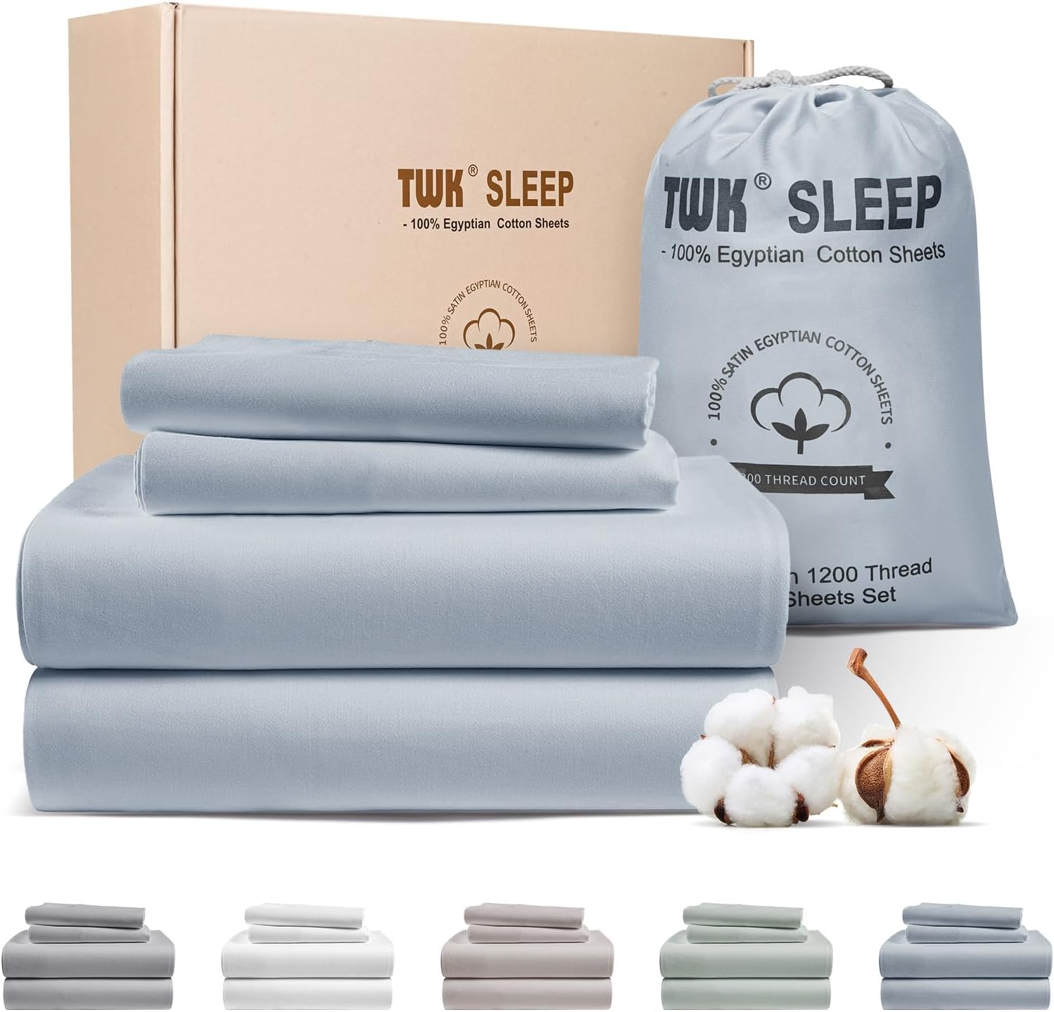 TWK 1200 TC 100% Egyptian Long-Staple Cotton Bedding Sheets Set, Luxury Hotel Style Deep Pocket with Elastic Reinforced Seams Sheet Set, Soft & Comfy Natural Sheets (Mineral, King) - Image 7