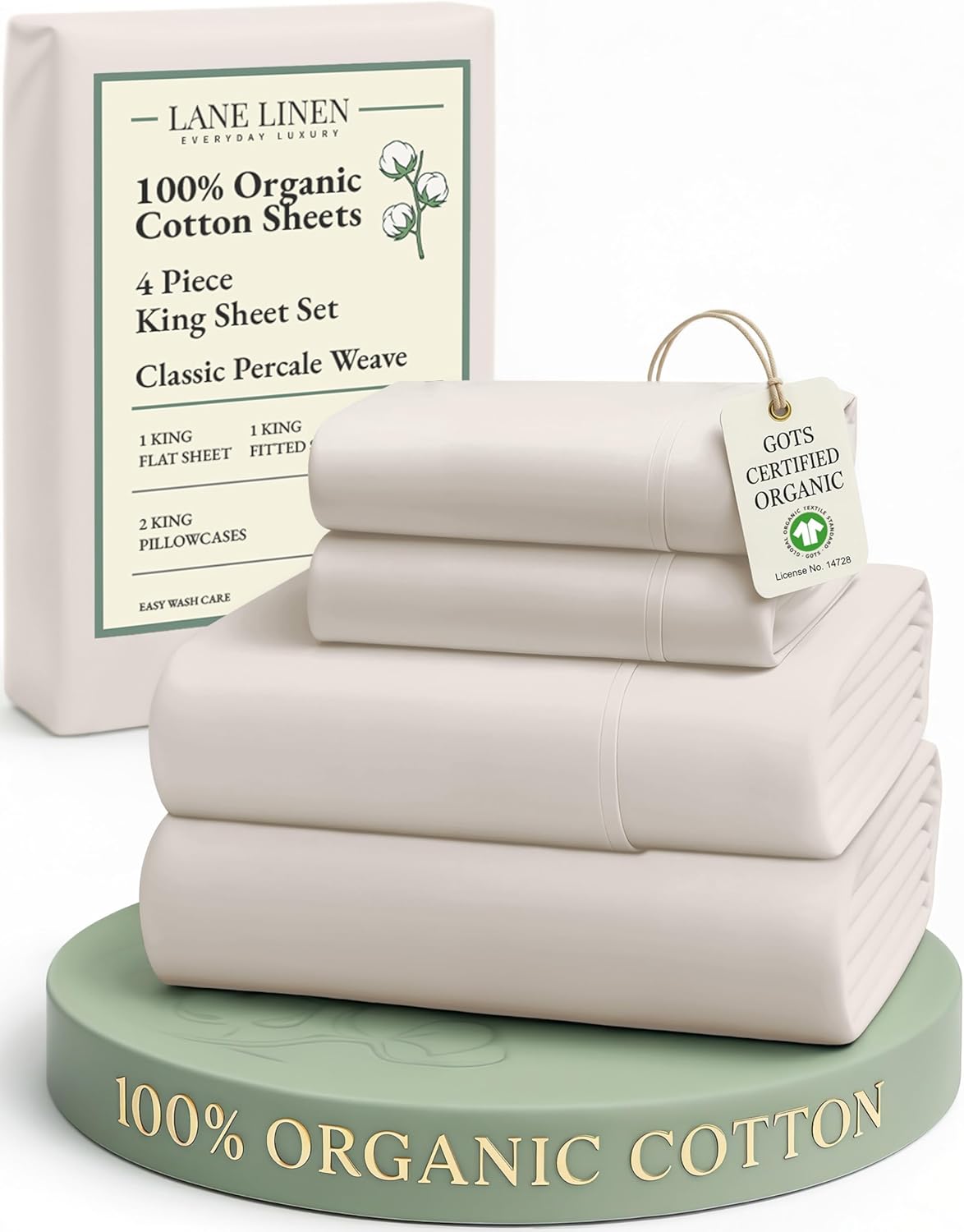 LANE LINEN 100% Organic Cotton King Size Sheets Set, Soft & Comfy All Season Breathable Sheets King Size, Percale Weave Fully Elasticized Eco Friendly Naturally Cooling King White Bed Sheets - Image 148