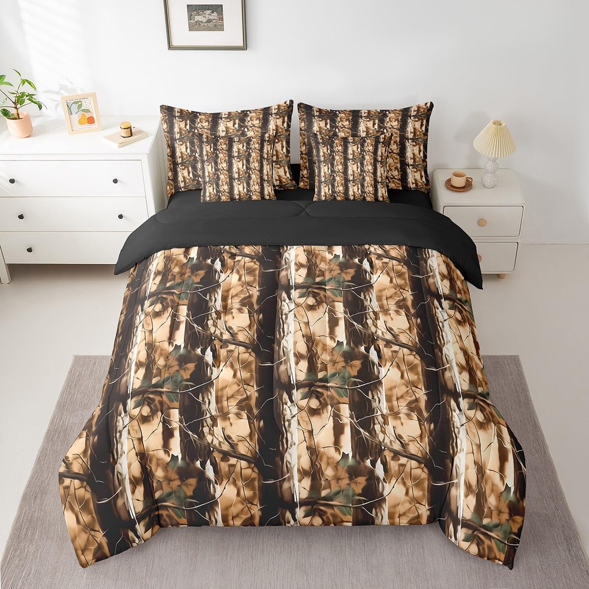 Feelyou Duck Hunter Green Camouflage Hunting 7 Pieces Bedding Set, Queen Size Black Brown All Season,Bed in a Bag with Comforter, Sheets, Pillowcases Camo Army Bed Set Breathable Wild Room Decor - Image 9