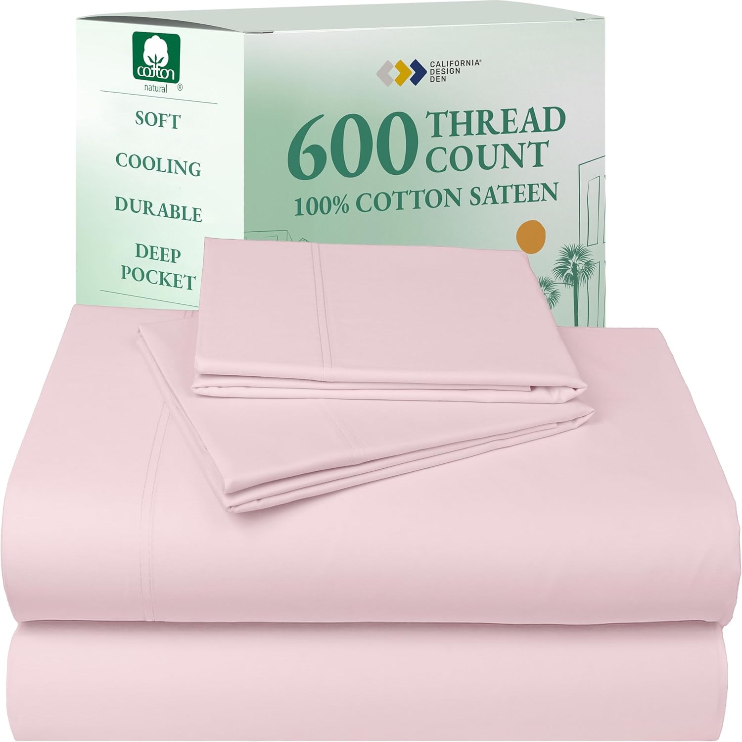 California Design Den Queen Sheet Set - Luxury 600 Thread Count Sateen, 100% Cotton Deep Pocket Queen Sheets with All Around Elastic, Snug Fit, Hotel Quality Bedding Set - White - Image 42