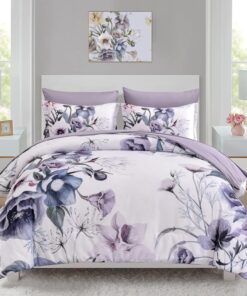 Luxudecor Floral Comforter Set Queen Size 7 Piece, Purple Flower Bed in a Bag, Elegant Floral Comforter with Sheet Set, Soft Microfiber Bedding Set for All Season (Purple, 90"x90")