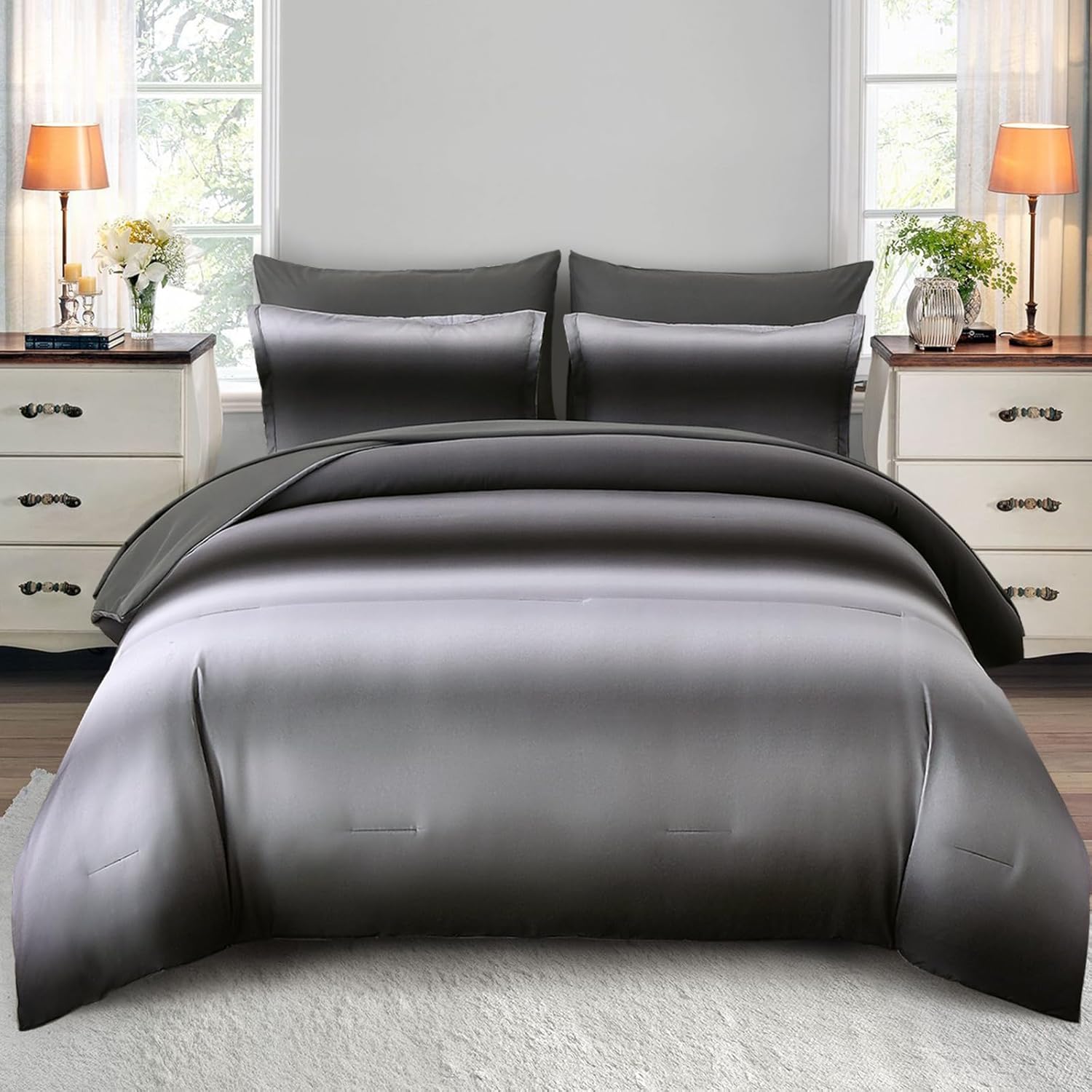 Ombre Blue Comforter Set King Size Reversible Gradient Blue Grey Boho Bedding Set for Men Women 8 Pieces Bed in A Bag Bohemian Bed Set With Comforter, Sheets, Pillowcases & Shams, Cushion Cover - Image 10