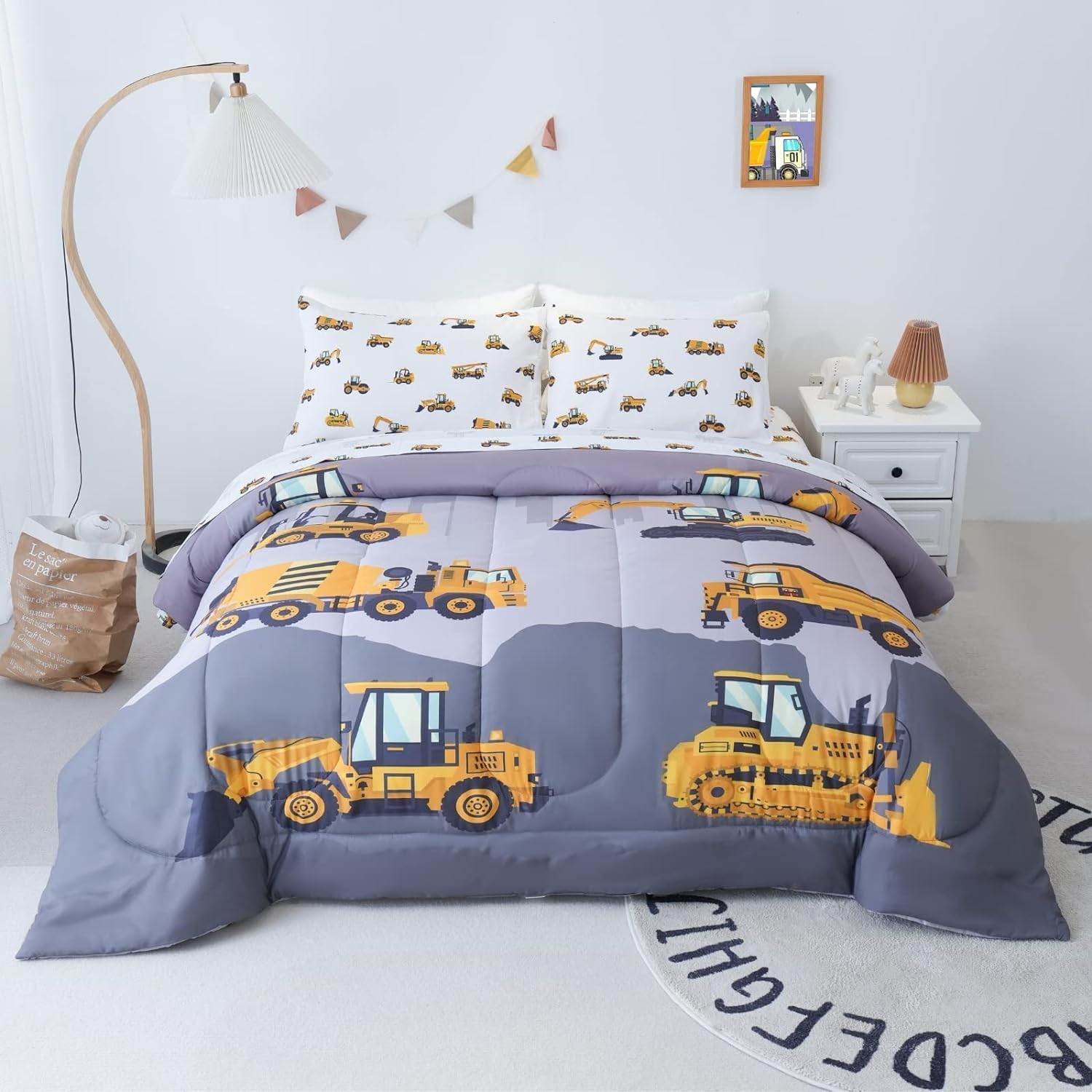 Cokouchyi Twin Size Comforter Set for Boys, 4-Piece Bed in a Bag, 3D Construction Bedding Comforter Sheet Set, Ultra Soft and Fluffy, Cartoon Truck Cars - Image 12