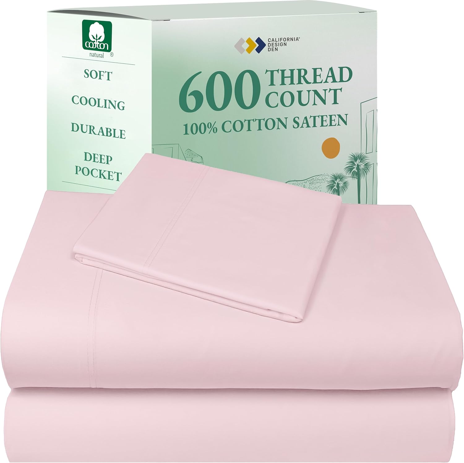 California Design Den Queen Sheet Set - Luxury 600 Thread Count Sateen, 100% Cotton Deep Pocket Queen Sheets with All Around Elastic, Snug Fit, Hotel Quality Bedding Set - White - Image 24