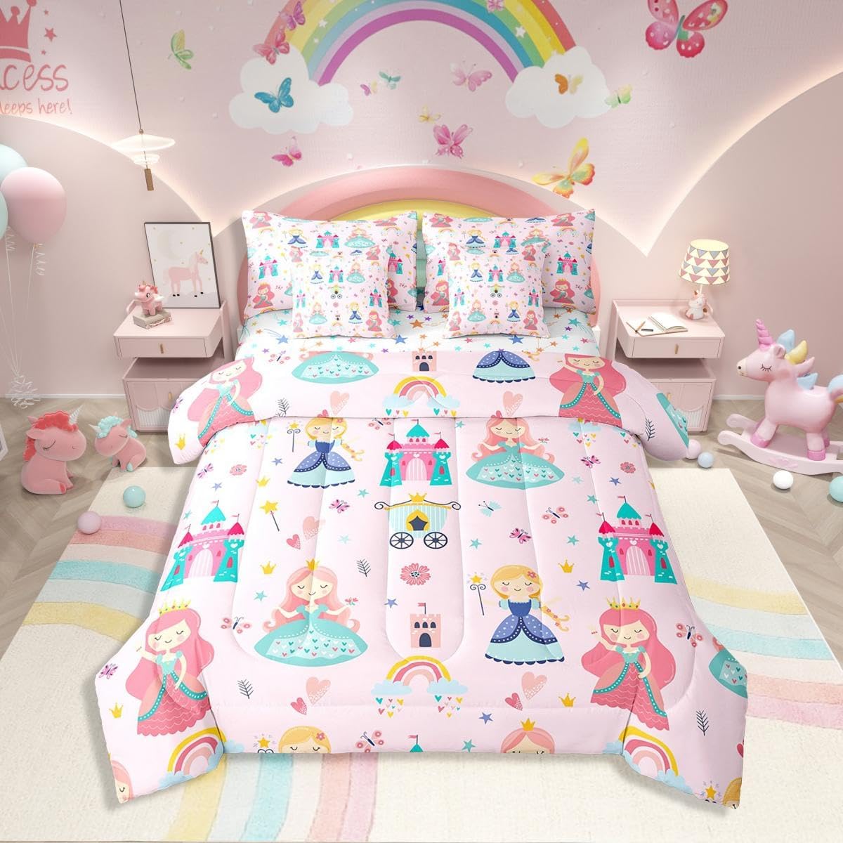 Erosebridal Kawaii Bowknot Girls Bed in A Bag with Sheets Dreamy Princess Style Twin Comforter Set 7 Piece for Kids Teen Women,Girly Cute Bow Bedding Set Pink Bow Tie Bed Set Bedroom Decor - Image 30