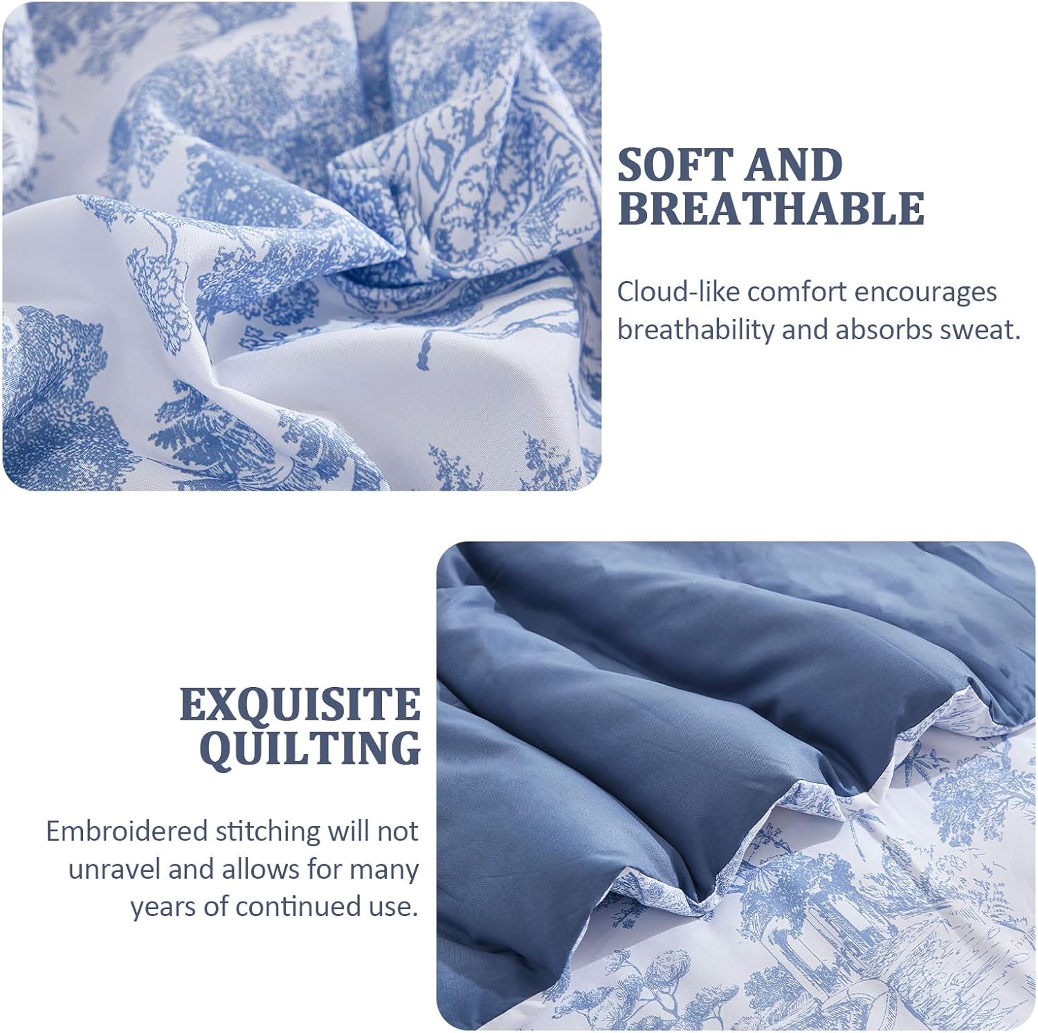 DJY Blue Comforter Set Queen, 7 Pieces Bed in a Bag Queen Size Botanical Comforters with Sheets Elegant Plants Print Soft Microfiber Reversible Complete Bedding Sets for All Season - Image 6