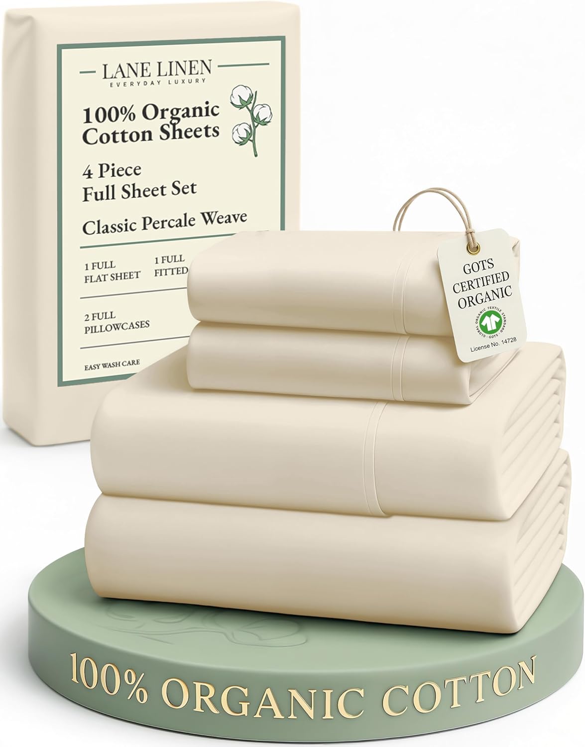 LANE LINEN 100% Organic Cotton King Size Sheets Set, Soft & Comfy All Season Breathable Sheets King Size, Percale Weave Fully Elasticized Eco Friendly Naturally Cooling King White Bed Sheets - Image 83
