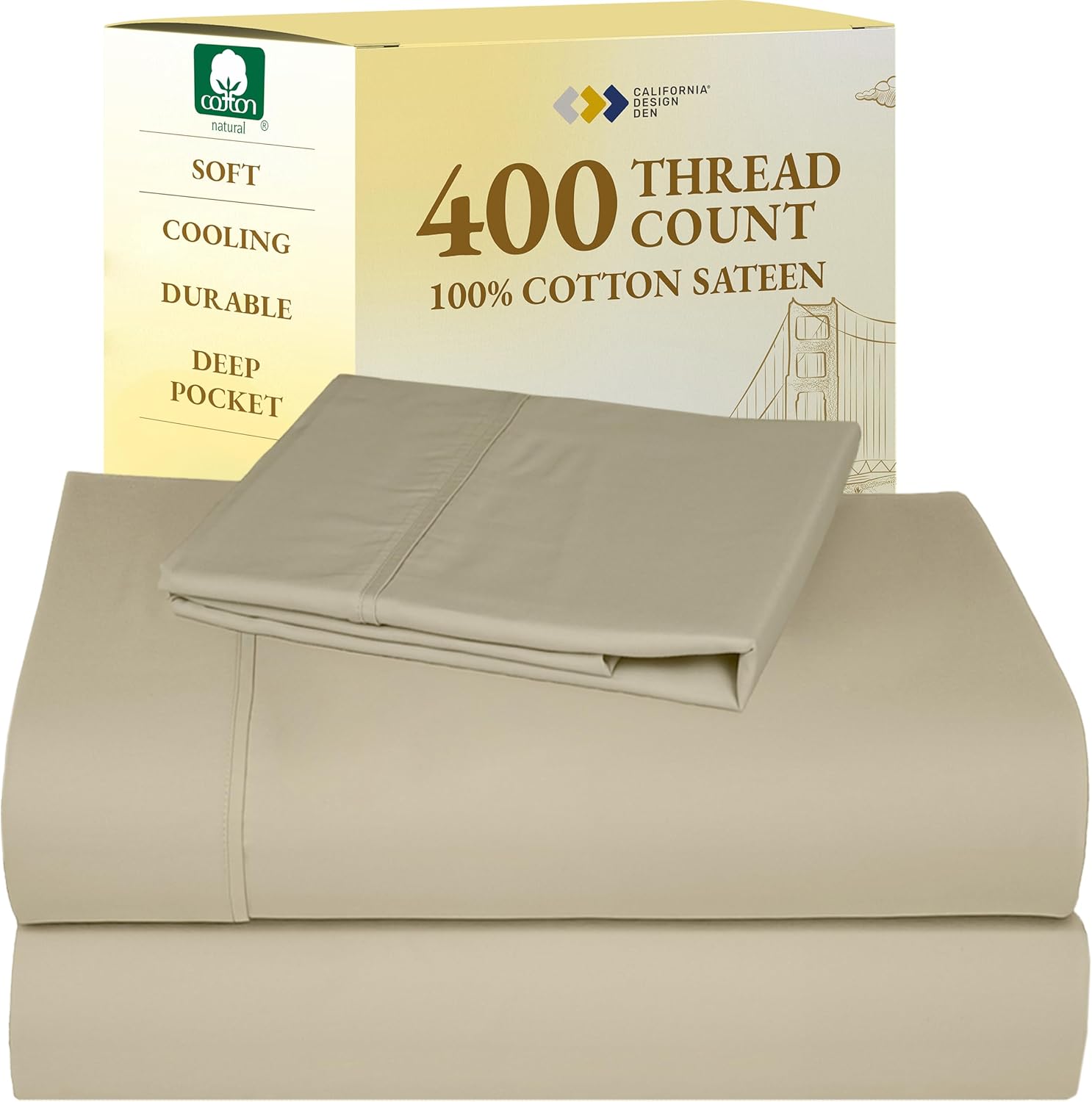 California Design Den King Size Sheets Set - Soft 400 Thread Count Sateen, Natural 100% Cotton Sheets King Size, Deep Pockets with All Around Elastic for a Snug Fit, Cool & Durable Bedding - White - Image 76