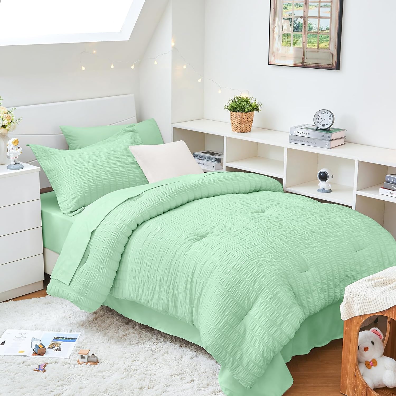 HYMOKEGE Queen Comforter Set Seersucker 7 Pieces, All Season Luxury Bed in a Bag for Bedroom, Bedding Set with Comforters, Sheets, Pillowcases & Shams, Dark Grey - Image 39