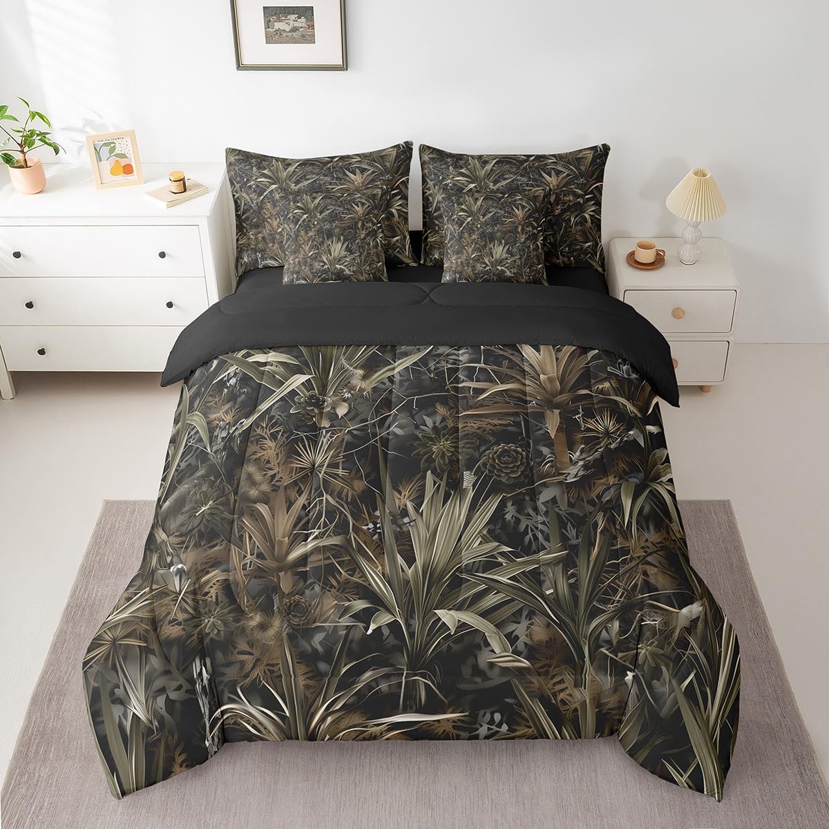 Feelyou Duck Hunter Green Camouflage Hunting 7 Pieces Bedding Set, Queen Size Black Brown All Season,Bed in a Bag with Comforter, Sheets, Pillowcases Camo Army Bed Set Breathable Wild Room Decor - Image 12