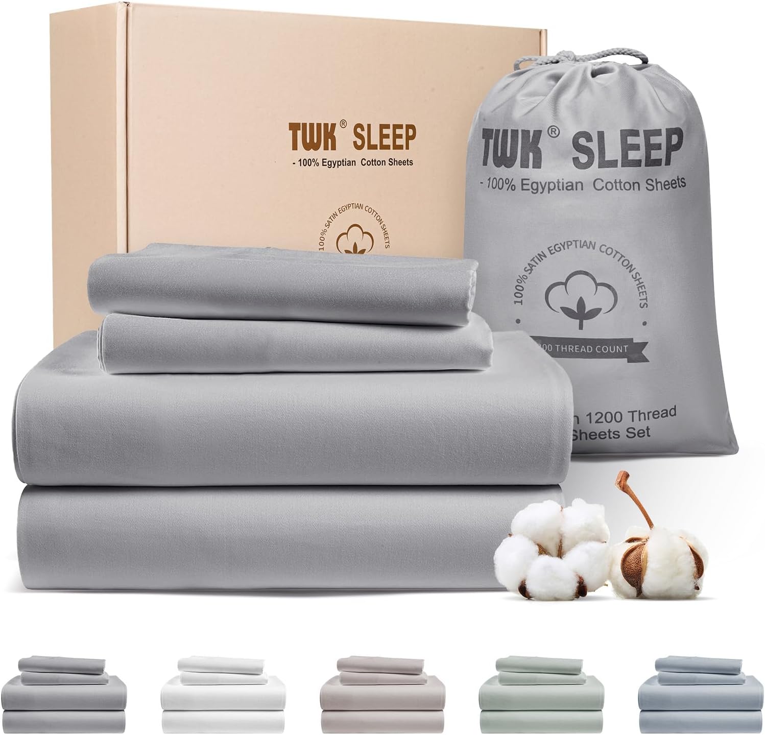 TWK 1200 TC 100% Egyptian Long-Staple Cotton Bedding Sheets Set, Luxury Hotel Style Deep Pocket with Elastic Reinforced Seams Sheet Set, Soft & Comfy Natural Sheets (Mineral, King) - Image 8