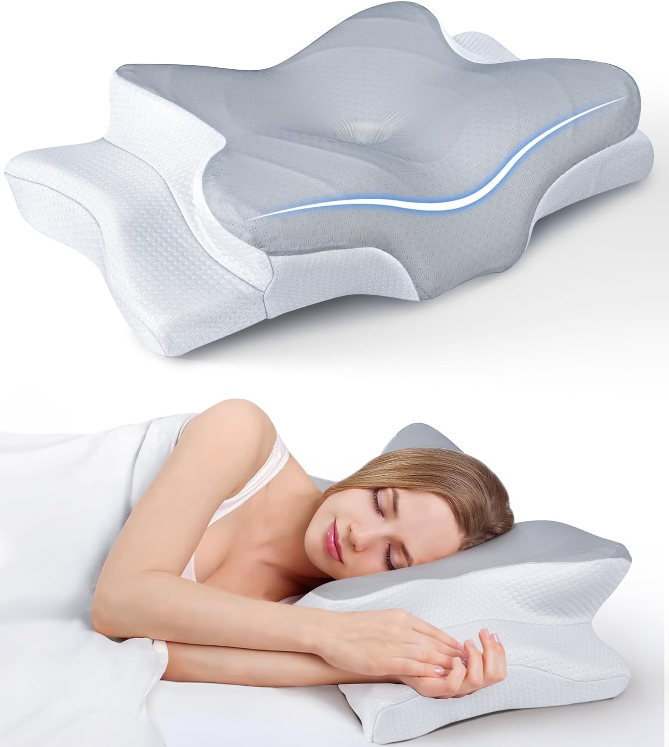 Ultra Pain Relief Cooling Pillow for Neck Support, Adjustable Cervical Pillow Cozy Sleeping, Odorless Ergonomic Contour Memory Foam Pillows, Orthopedic Bed Pillow for Side Back Stomach Sleeper - Image 7