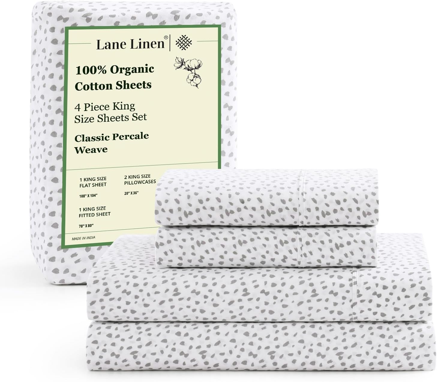 LANE LINEN 100% Organic Cotton King Size Sheets Set, Soft & Comfy All Season Breathable Sheets King Size, Percale Weave Fully Elasticized Eco Friendly Naturally Cooling King White Bed Sheets - Image 140