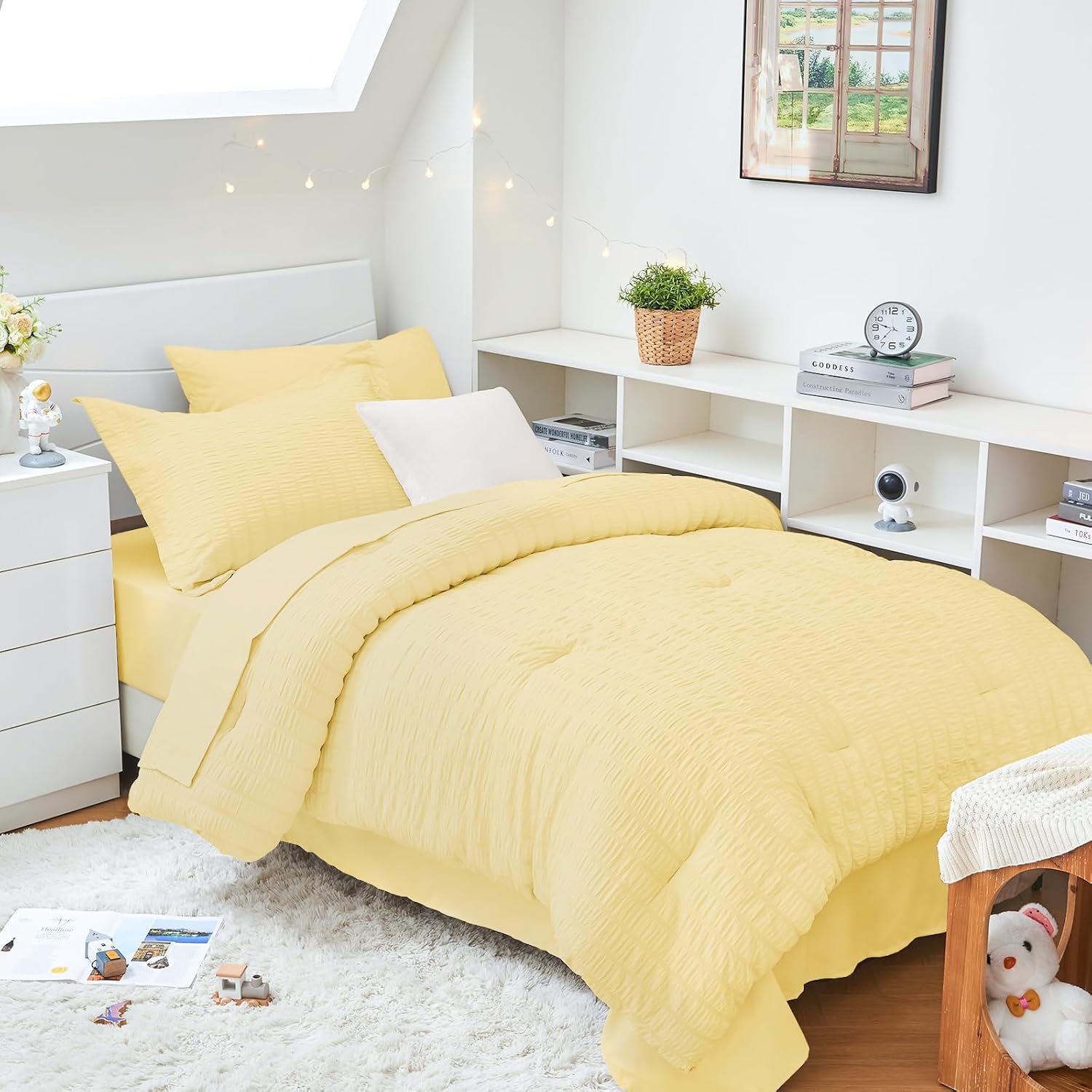 HYMOKEGE Queen Comforter Set Seersucker 7 Pieces, All Season Luxury Bed in a Bag for Bedroom, Bedding Set with Comforters, Sheets, Pillowcases & Shams, Dark Grey - Image 46