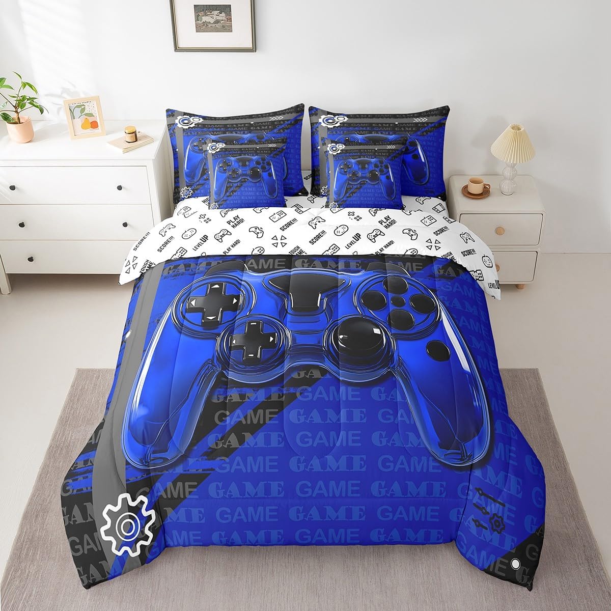 Feelyou Gamer Bedding Set Gamepad Comforter Set with Sheets 7 Piece for Boys Gaming Gifts Bed in a Bag Full Game Controller Red Bed Set with Comforter,Sheets,Cushion Covers - Image 7