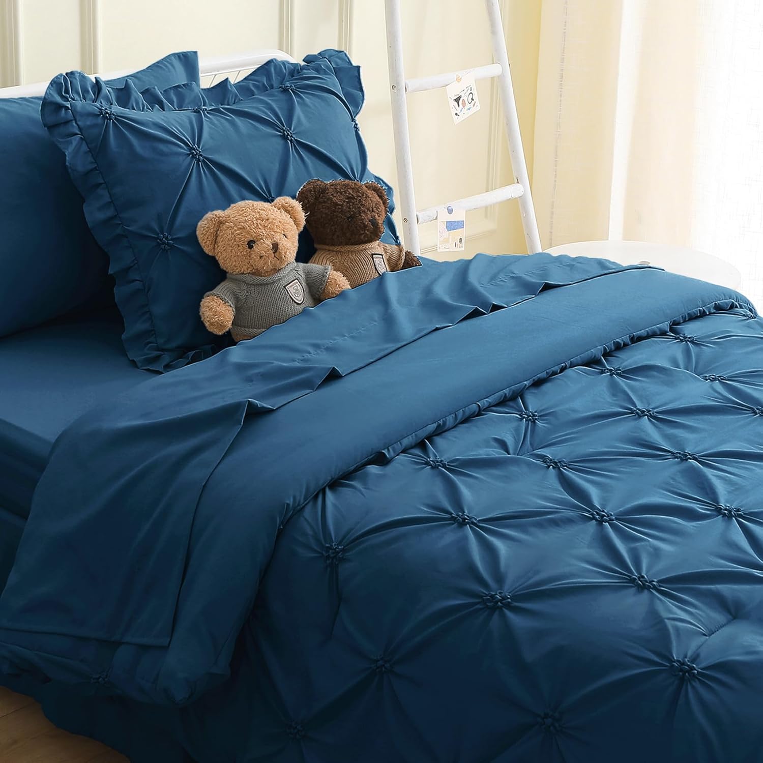 JOLLYVOGUE Queen Comforter Set 7 Pieces, Green Bed in a Bag Comforter Set for Bedroom, Bedding Comforter Sets with Comforter, Sheets,Ruffled Shams & Pillowcases - Image 23