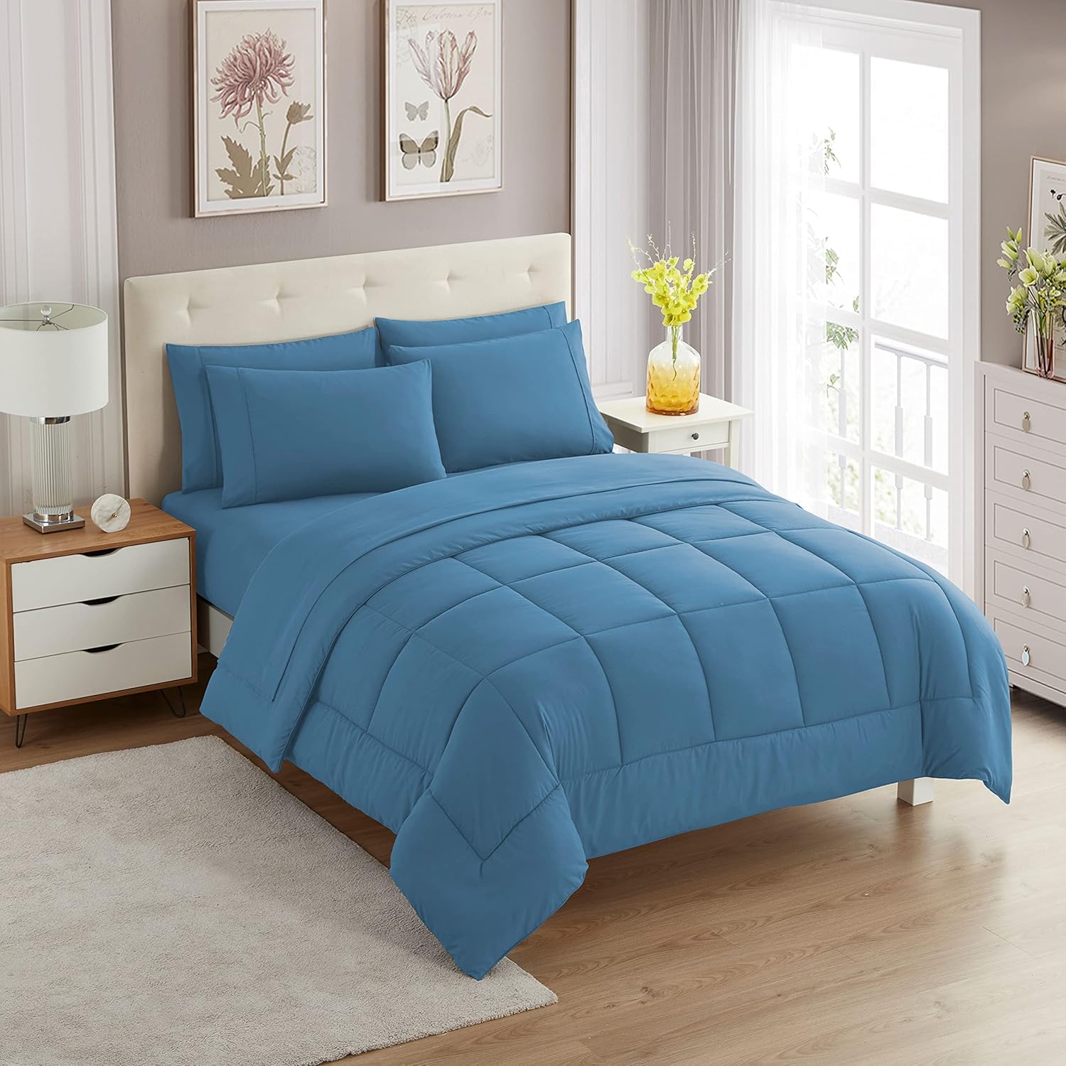 Sweet Home Collection 5 Piece Comforter Set Bag Solid Color All Season Soft Down Alternative Blanket & Luxurious Microfiber Bed Sheets, Black, Twin - Image 52