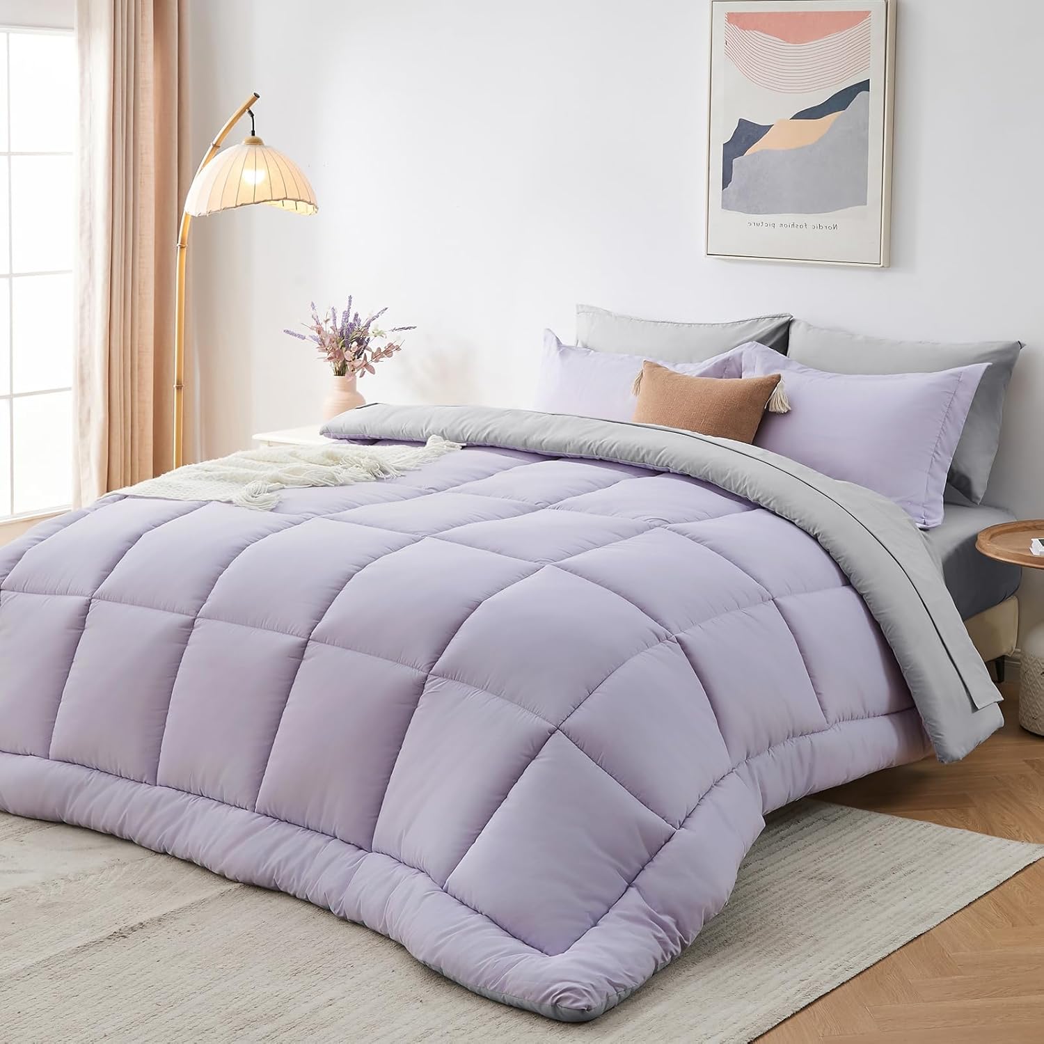 Sasttie Queen Comforter Set, 7 Pieces Bed in a Bag Queen, Complete Bedding Set Includes Grey Comforter, Flat Sheet, Fitted Sheet, Pillowcases and Pillow Shams, Dark Grey - Image 21